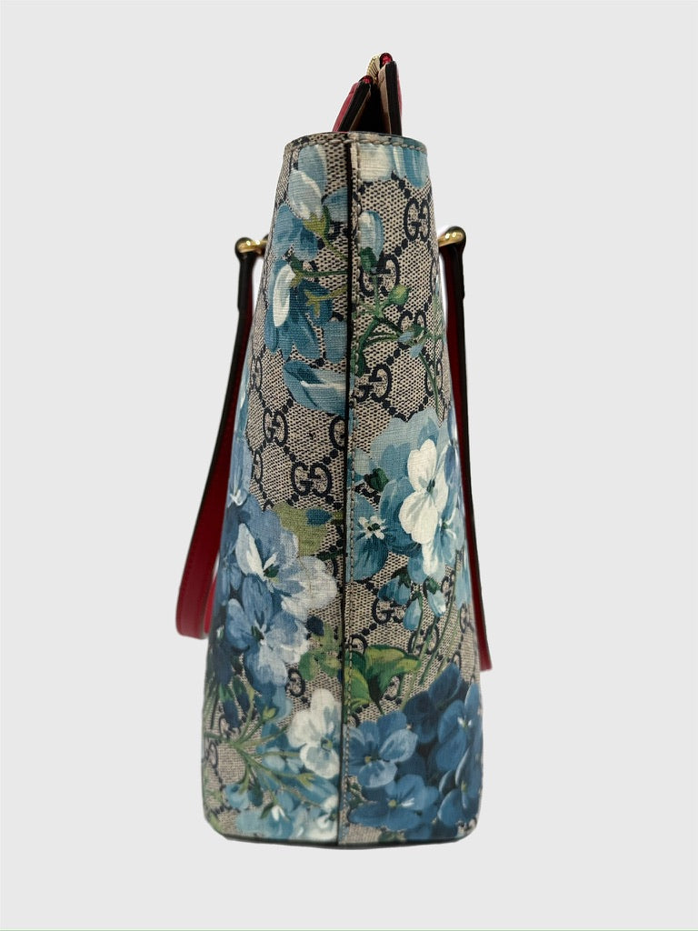 Gucci GG Supreme Canvas Blue Blooms Red Tote Bag