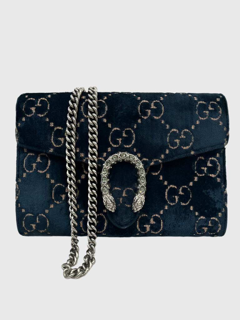 Gucci GG Navy Blue Velvet Crystal Dionysus Small Crossbody Bag