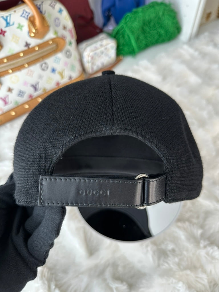 Gucci Wool Embroidered - Size M (58cm) - Black Logo Baseball Hat