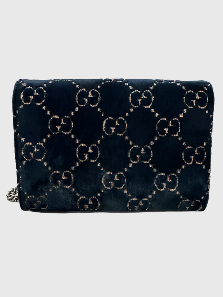Gucci GG Navy Blue Velvet Crystal Dionysus Small Crossbody Bag