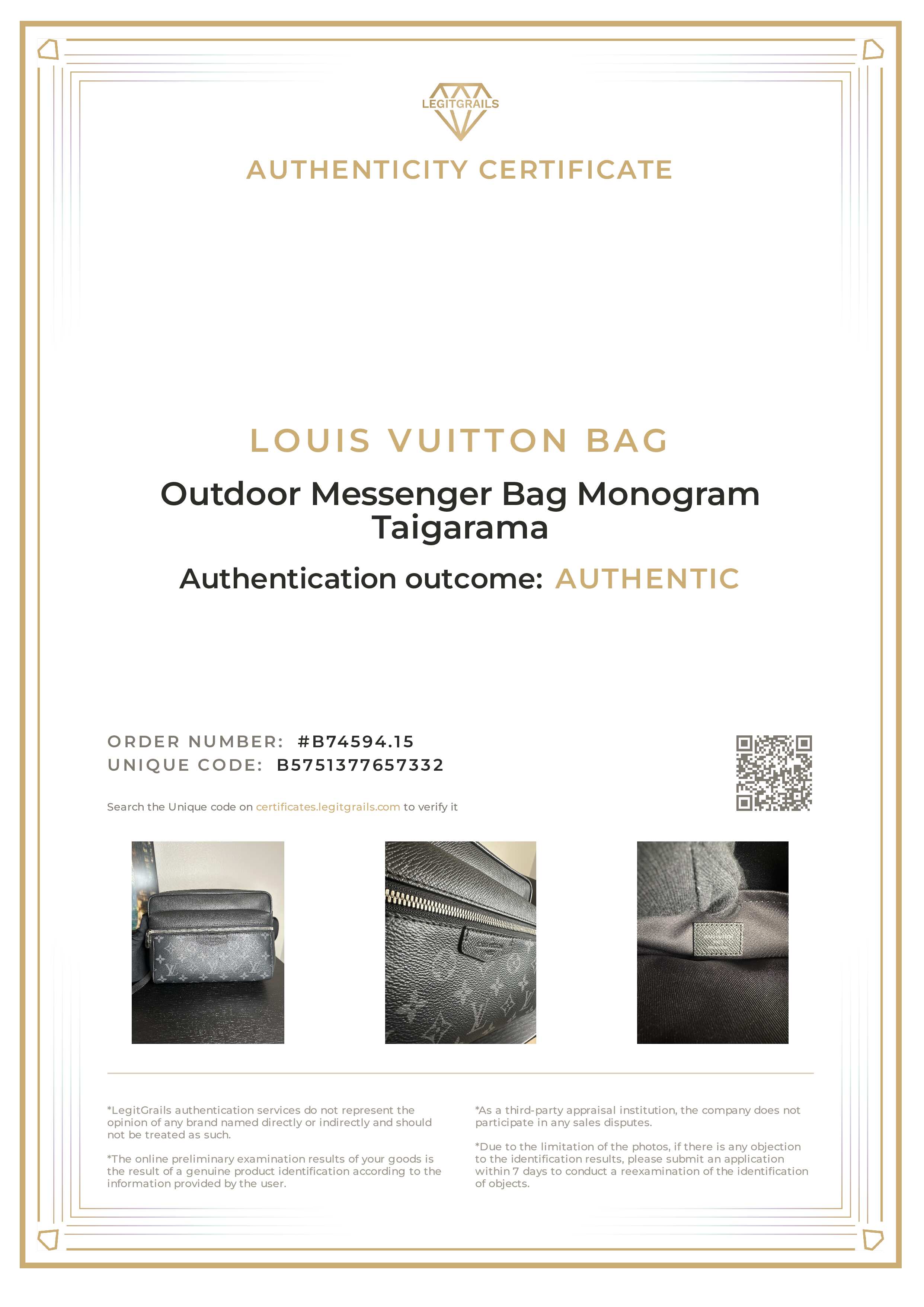 Louis Vuitton Outdoor Messenger Black Monogram Eclipse Taigarama Bag