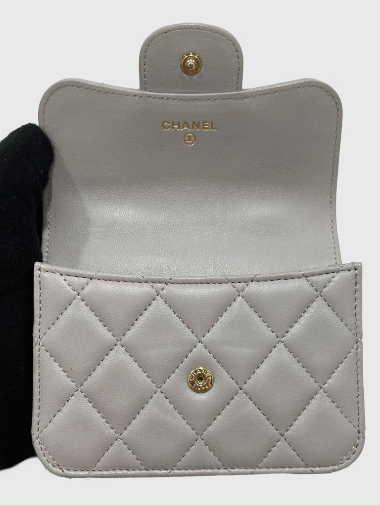 Chanel Top Handle Flap Coin Purse with Chain Gray Quilted Lambskin Crossbody
