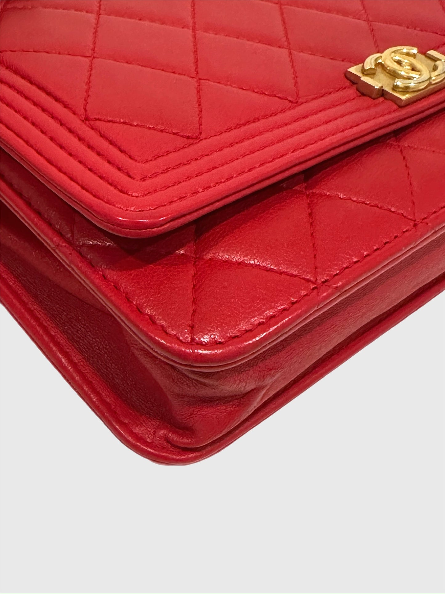 Chanel Boy Red Quilted Lambskin Crossbody Wallet on Chain WOC
