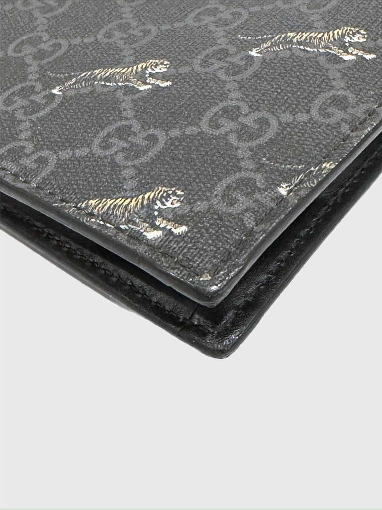 Gucci GG Supreme Monogram Tigers Zip Portfolio Wristlet Black