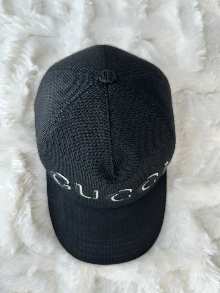 Gucci Wool Embroidered - Size M (58cm) - Black Logo Baseball Hat