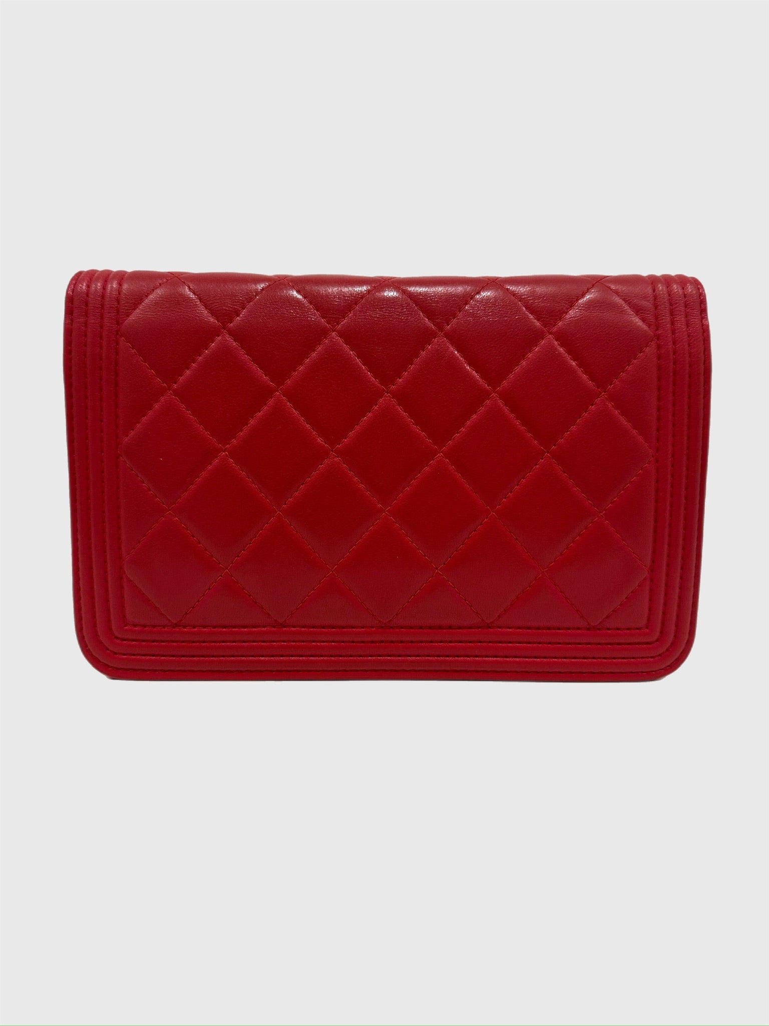 Chanel Boy Red Quilted Lambskin Crossbody Wallet on Chain WOC