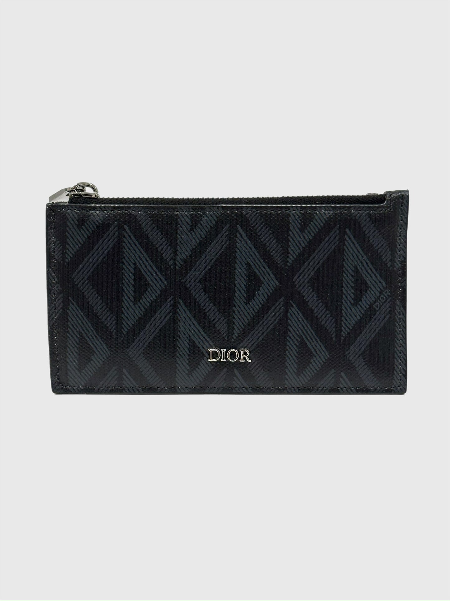 Dior Black CD Diamond Canvas Leather Zipper Card Holder