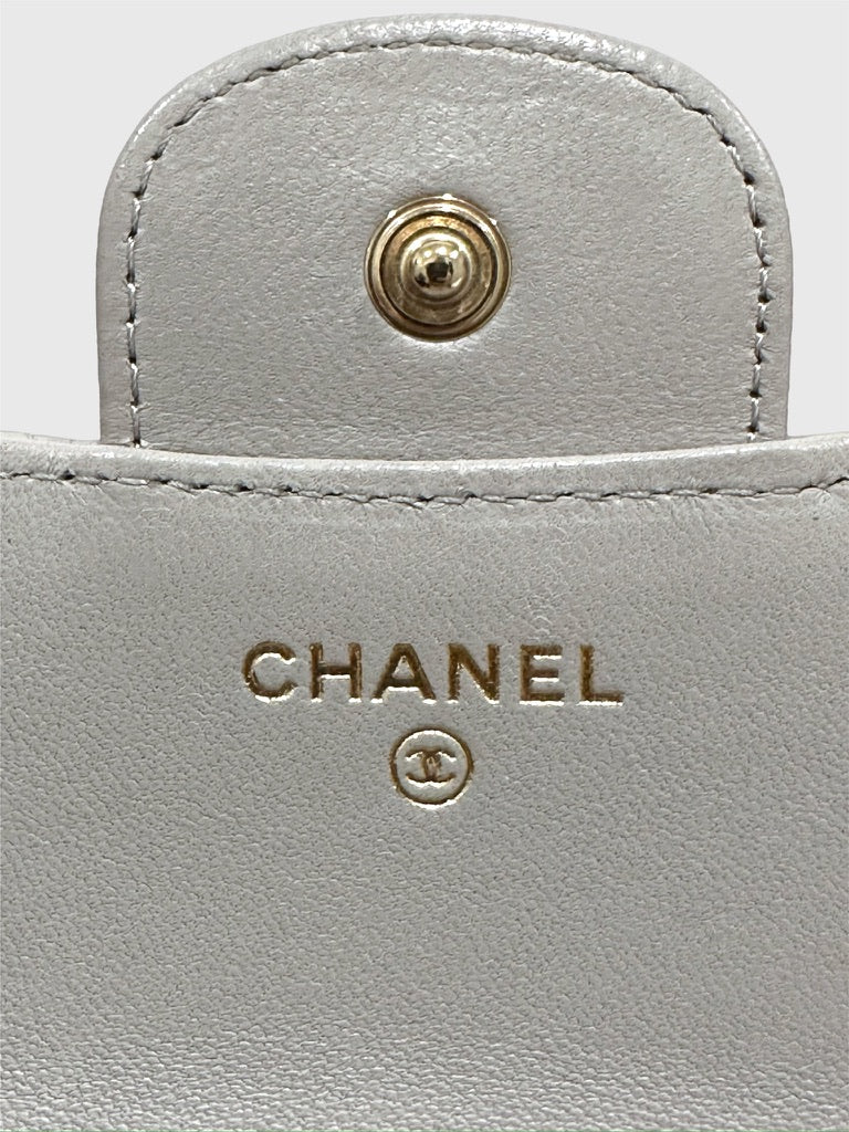 Chanel Top Handle Flap Coin Purse with Chain Gray Quilted Lambskin Crossbody