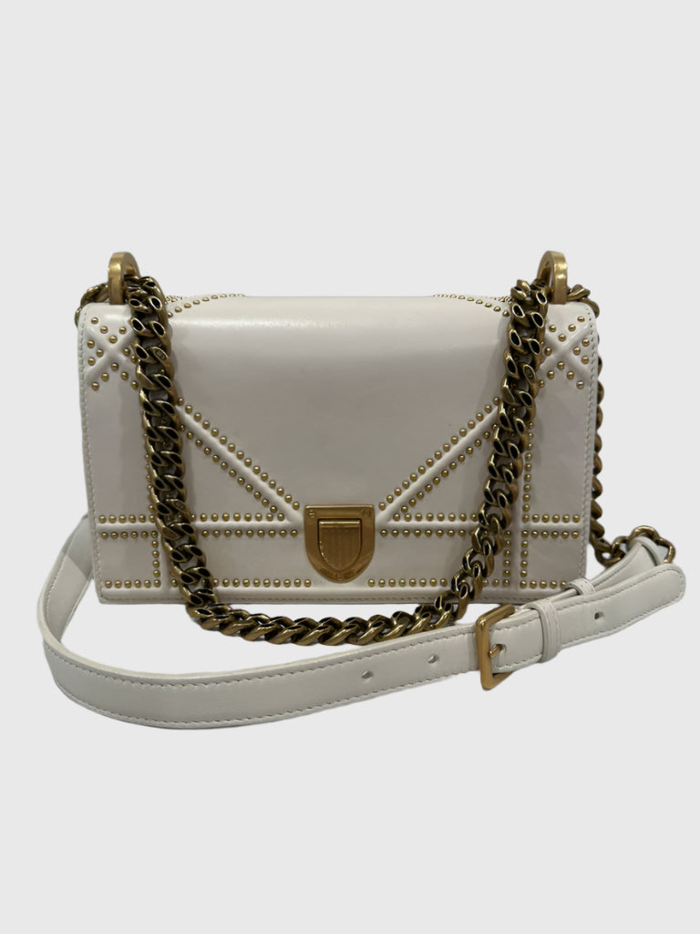 Christian Dior Cream Lambskin Studded Diorama Small Crossbody Bag
