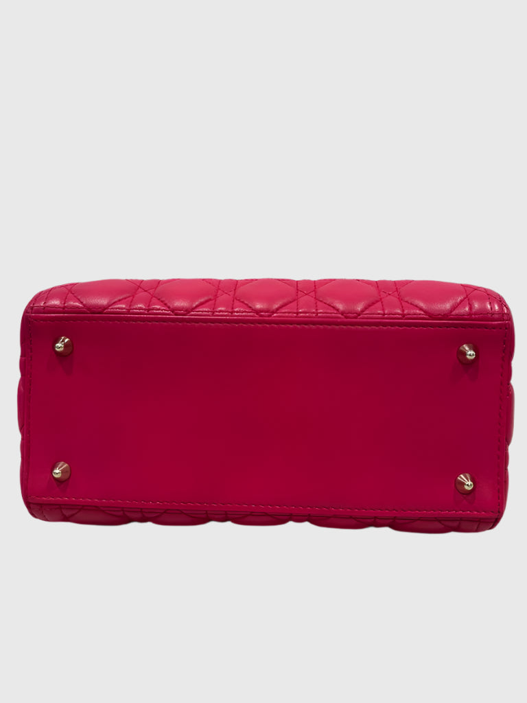 Christian Dior Fuchsia Pink Lambskin Cannage Lady Dior Medium Shoulder Bag