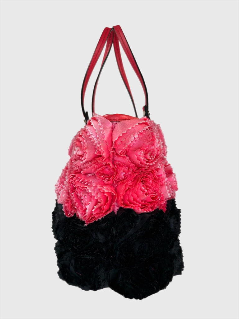 Valentino Garavani Rosier Medium Tote w/Real Pink and Black Fabric Rosettes