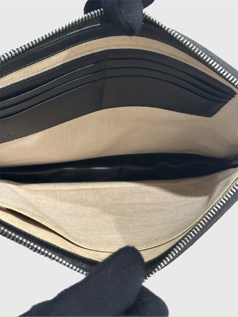 Gucci GG Supreme Monogram Tigers Zip Portfolio Wristlet Black