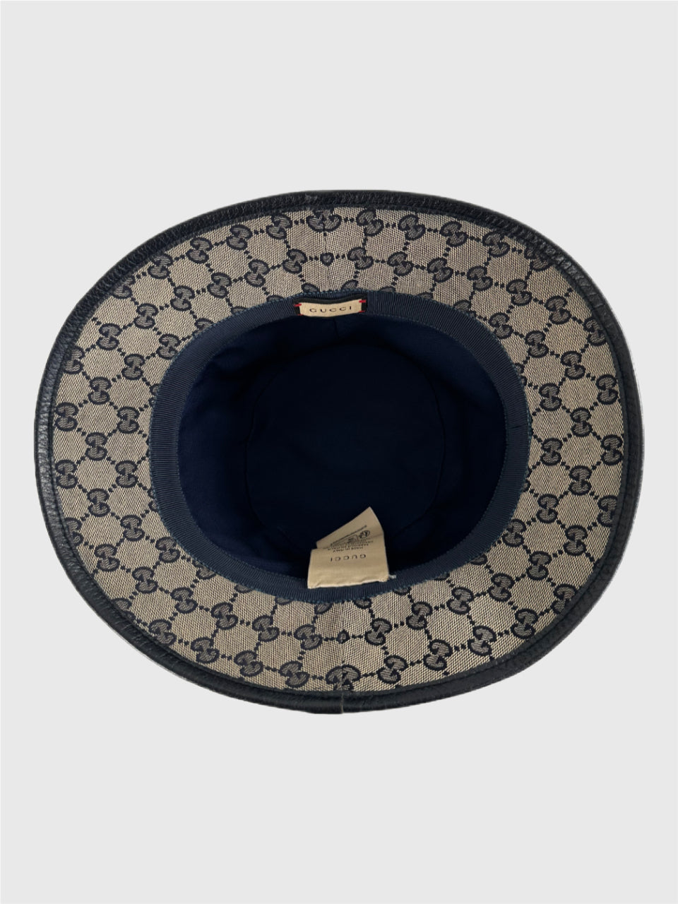 Pre-Owned Gucci GG Beige/Blue Canvas Bucket Hat Size XL 60cm