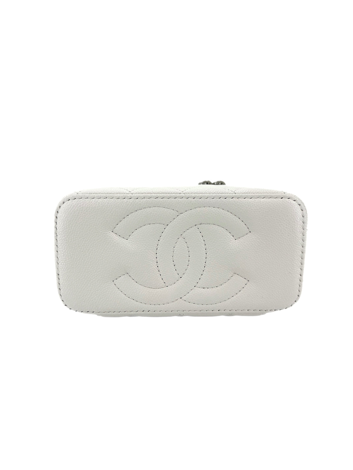Pre-Owned Chanel Vanity Case with Mirror White Quilted Caviar Leather Silver Hardware
