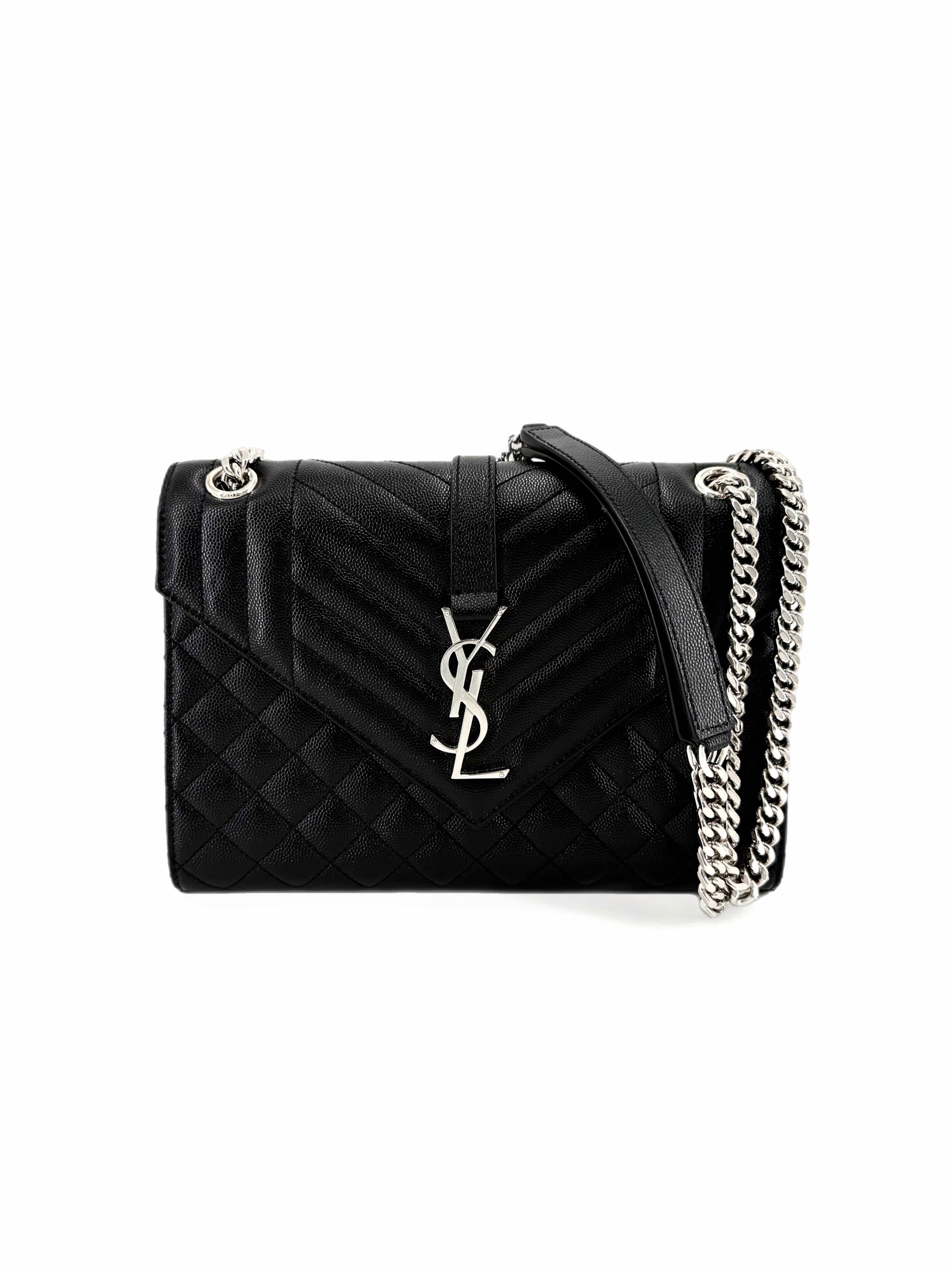 Pre-Owned Saint Laurent Envelope Grained Leather Medium Crossbody Bag