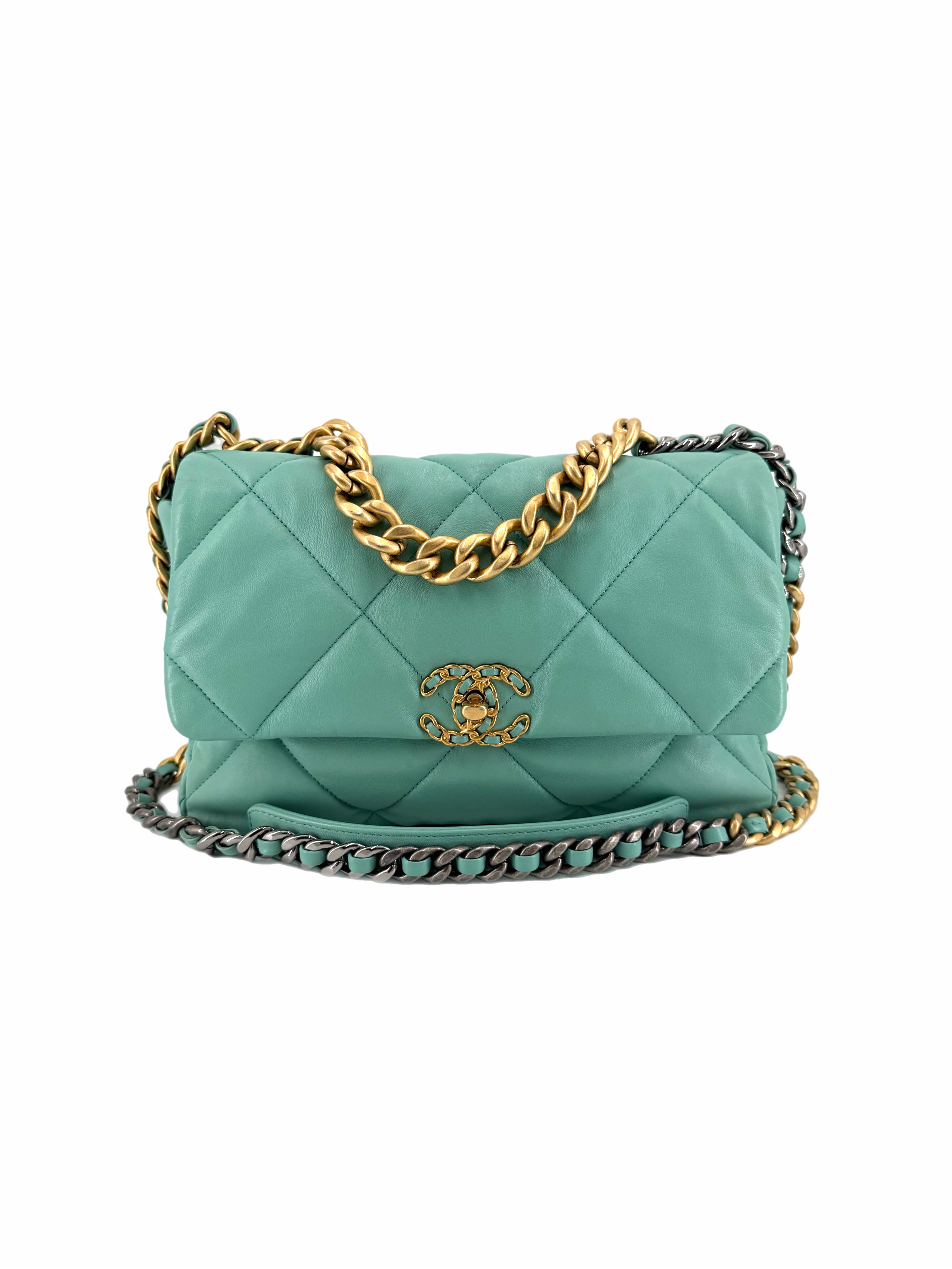 Pre-Owned Chanel 19 Tiffany Blue Large Crossbody Bag