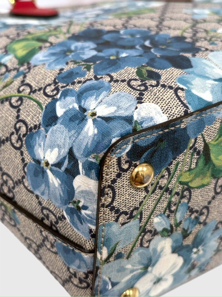 Gucci GG Supreme Canvas Blue Blooms Red Tote Bag