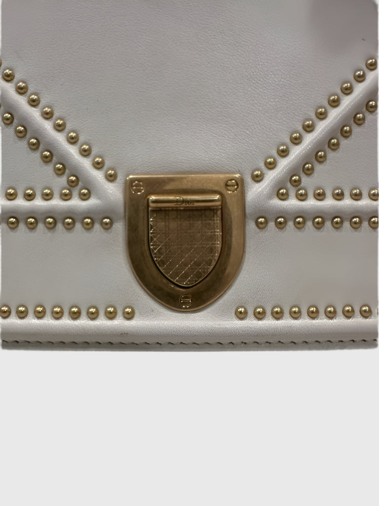 Christian Dior Cream Lambskin Studded Diorama Small Crossbody Bag
