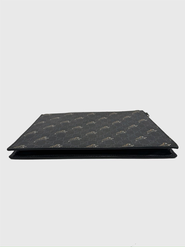 Gucci GG Supreme Monogram Tigers Zip Portfolio Wristlet Black