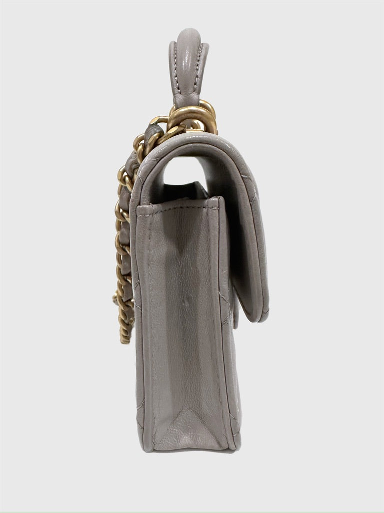 Chanel Top Handle Flap Coin Purse with Chain Gray Quilted Lambskin Crossbody