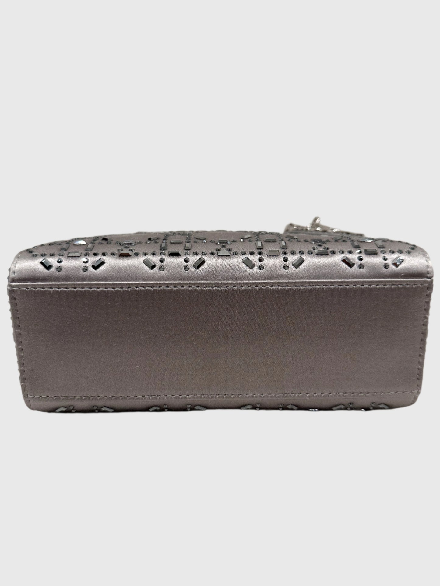 Christian Dior Gray Satin Crystal Cannage Mini Lady Dior Crossbody Bag