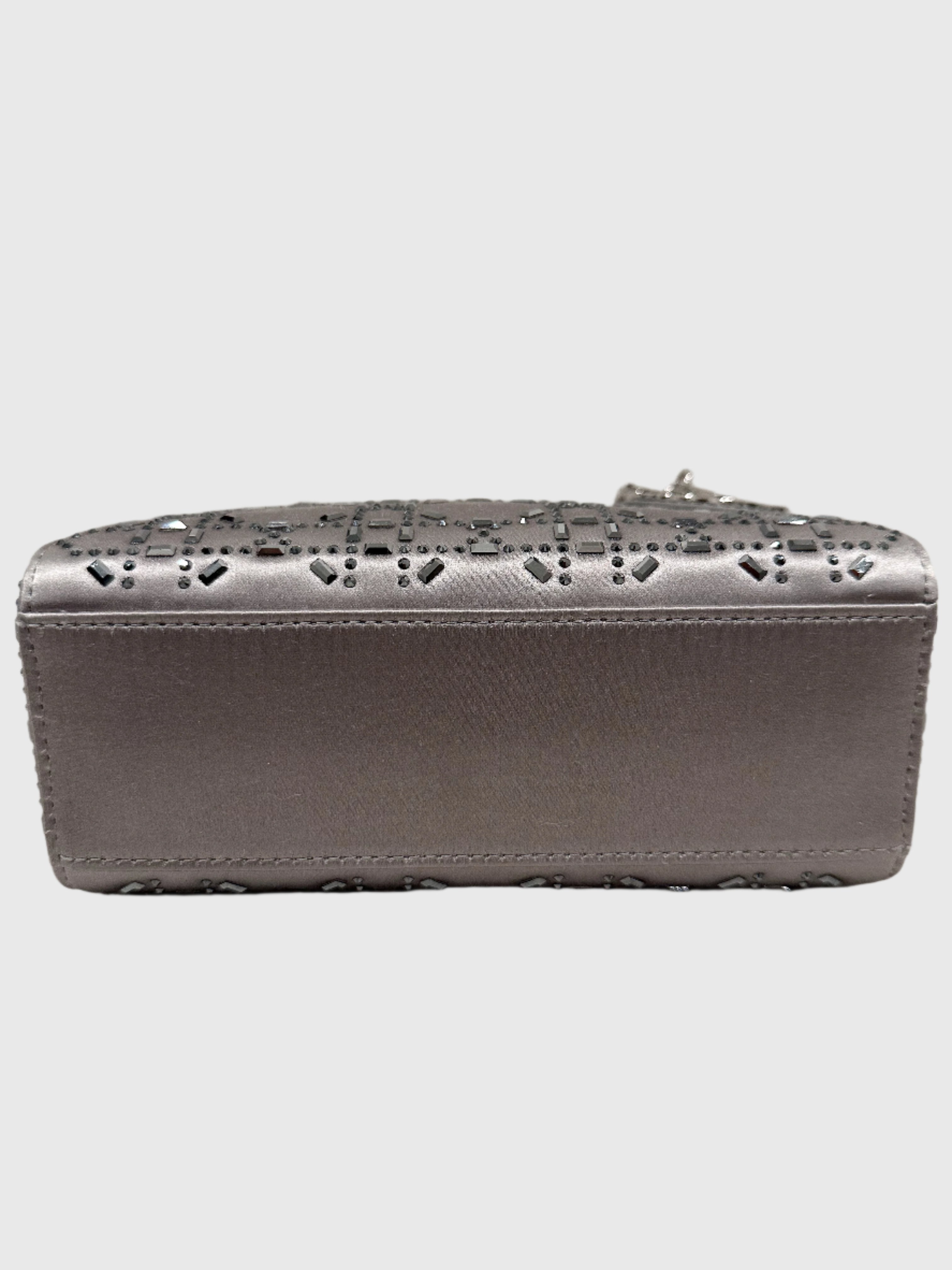 Christian Dior Gray Satin Crystal Cannage Mini Lady Dior Crossbody Bag