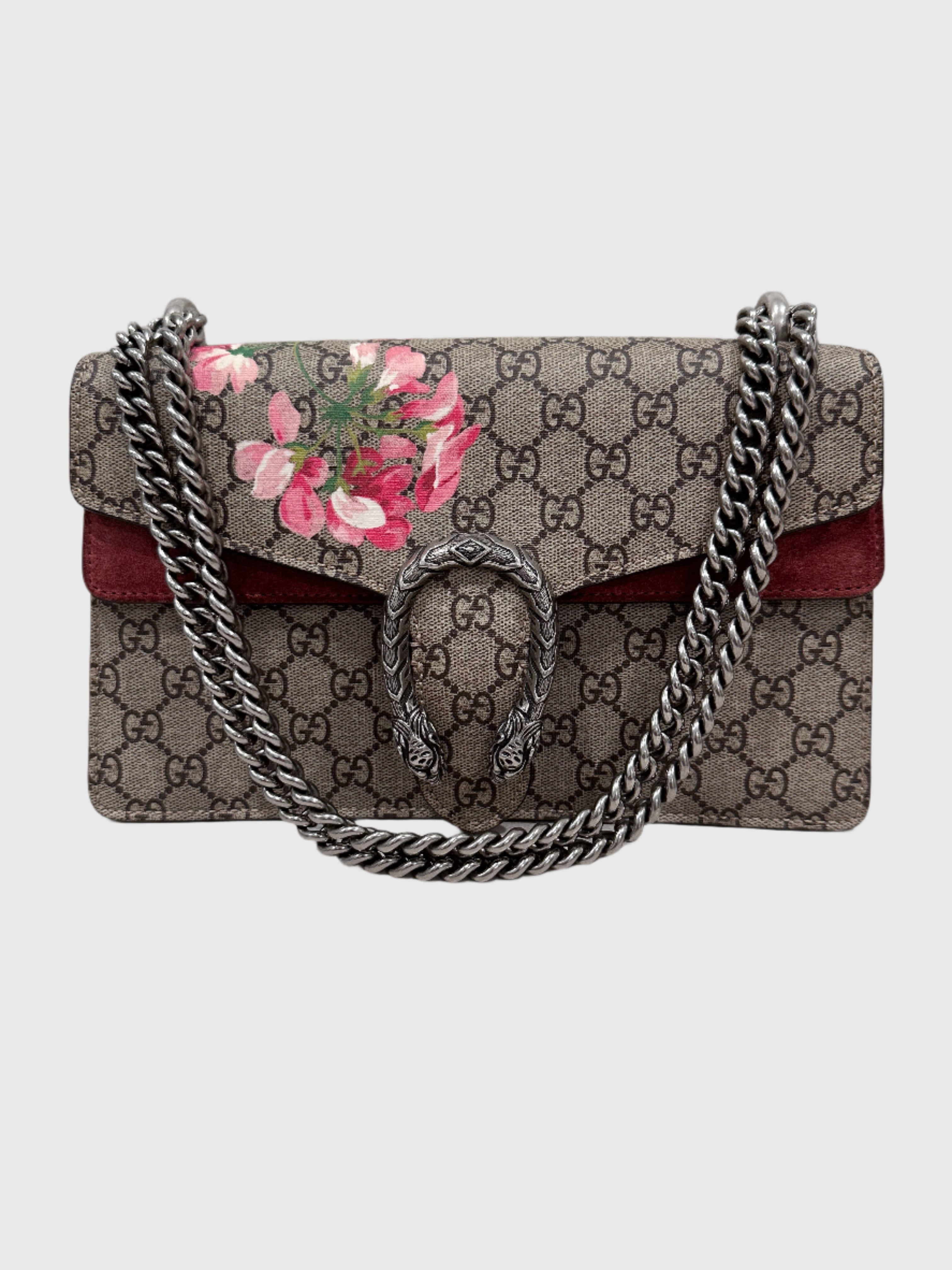 Gucci GG Red Pink Blooms Floral Dionysus Shoulder Small Canvas Bag