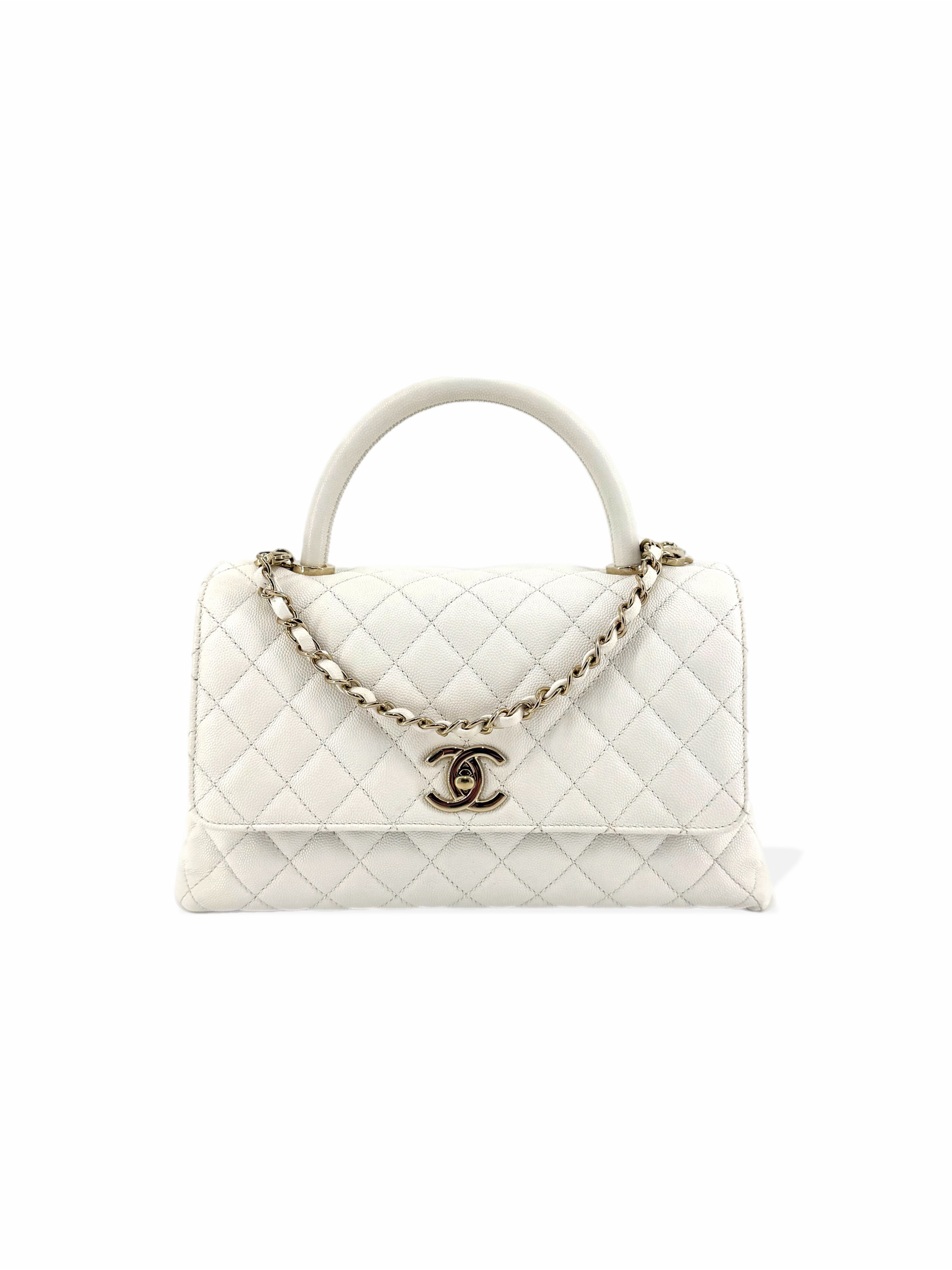 Pre-Owned Chanel Coco Handle White Caviar Shoulder Bag