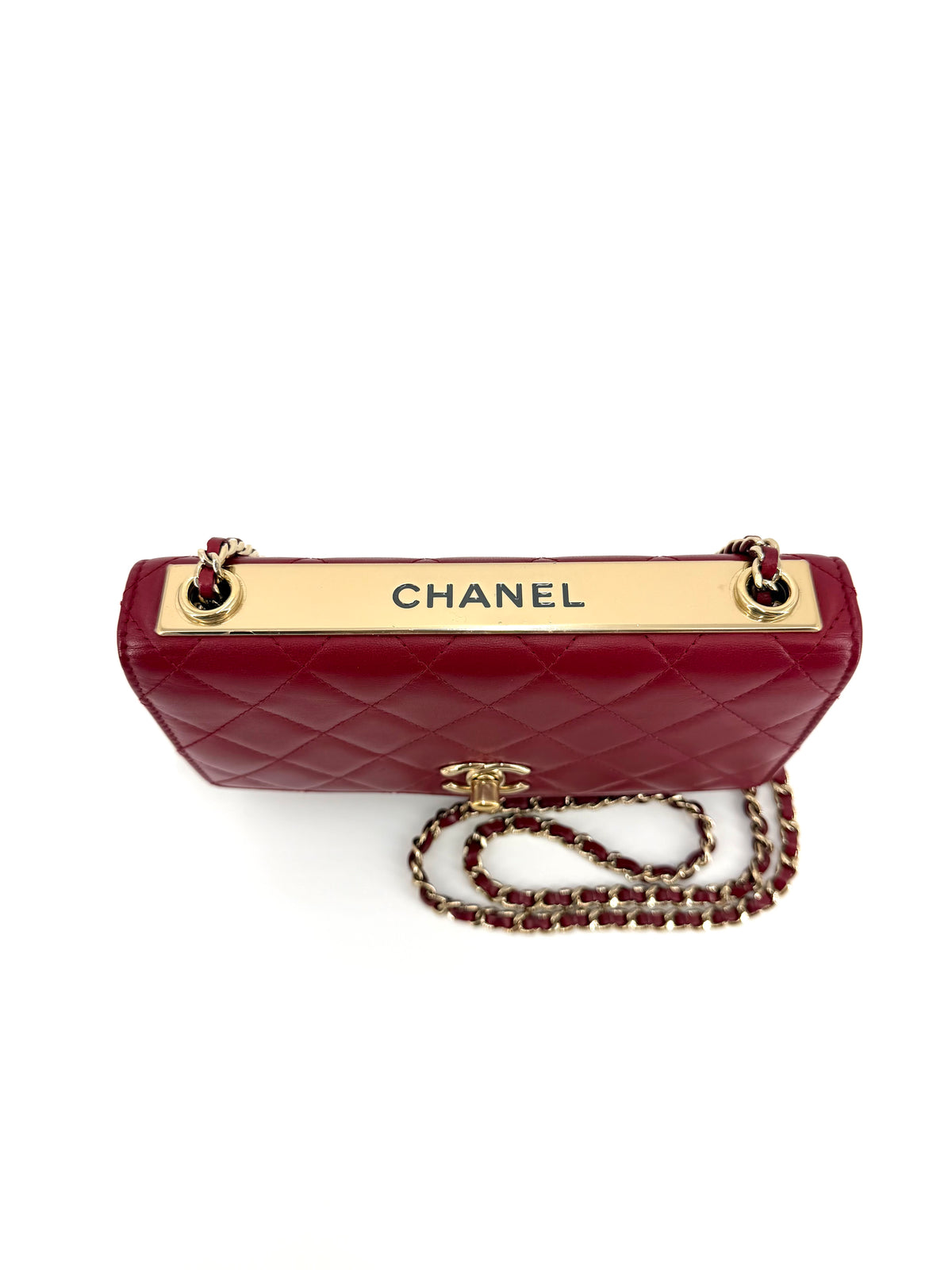 Chanel Trendy Red Lambskin Wallet on Chain (WOC) Gold Hardware