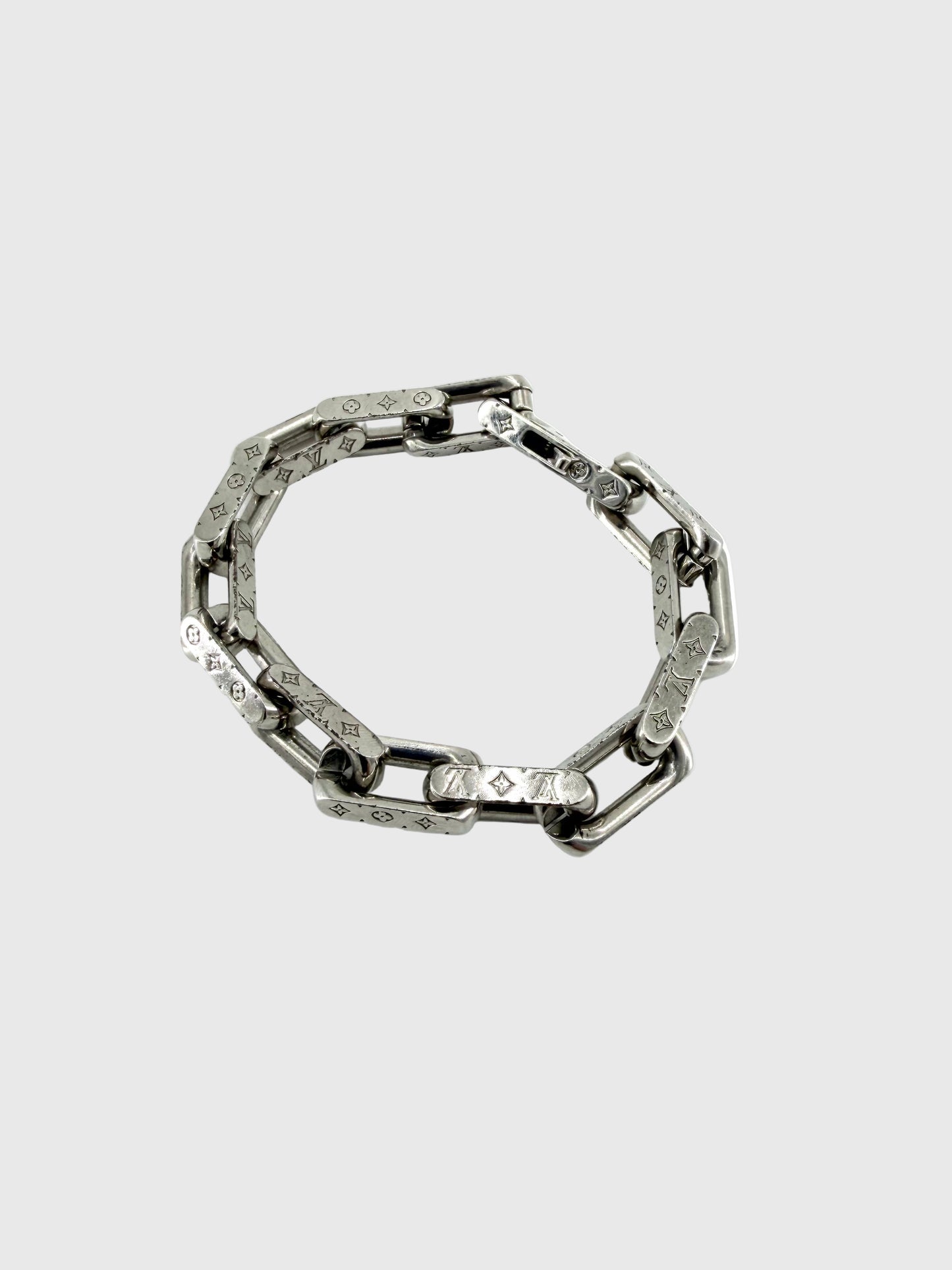 Louis Vuitton Silver-Tone Monogram Link Chain Bracelet