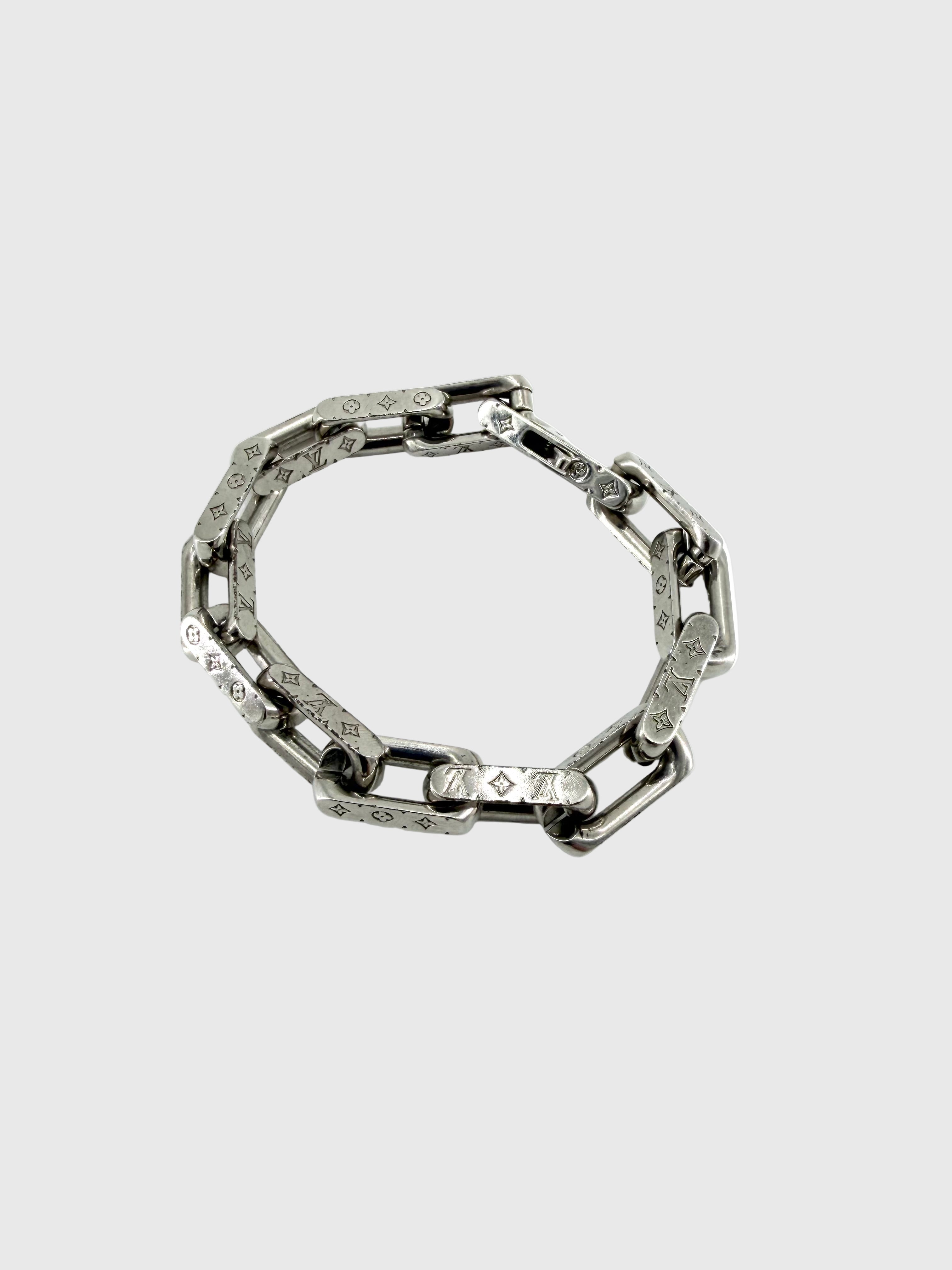Louis Vuitton Silver-Tone Monogram Link Chain Bracelet
