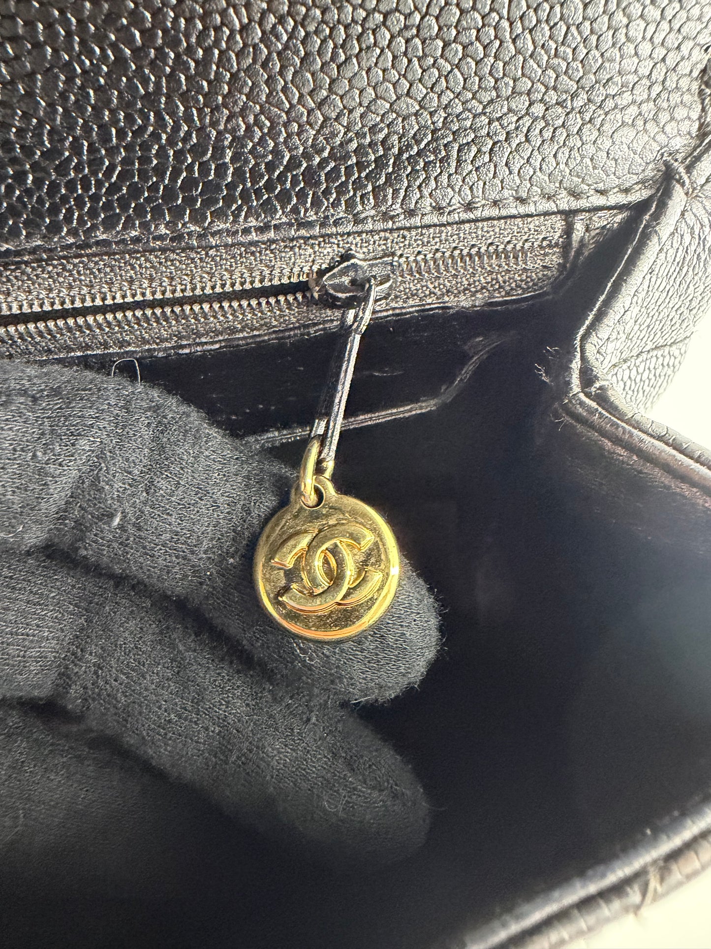 Chanel Vintage Caviar Leather Kelly Bag Black Gold Hardware