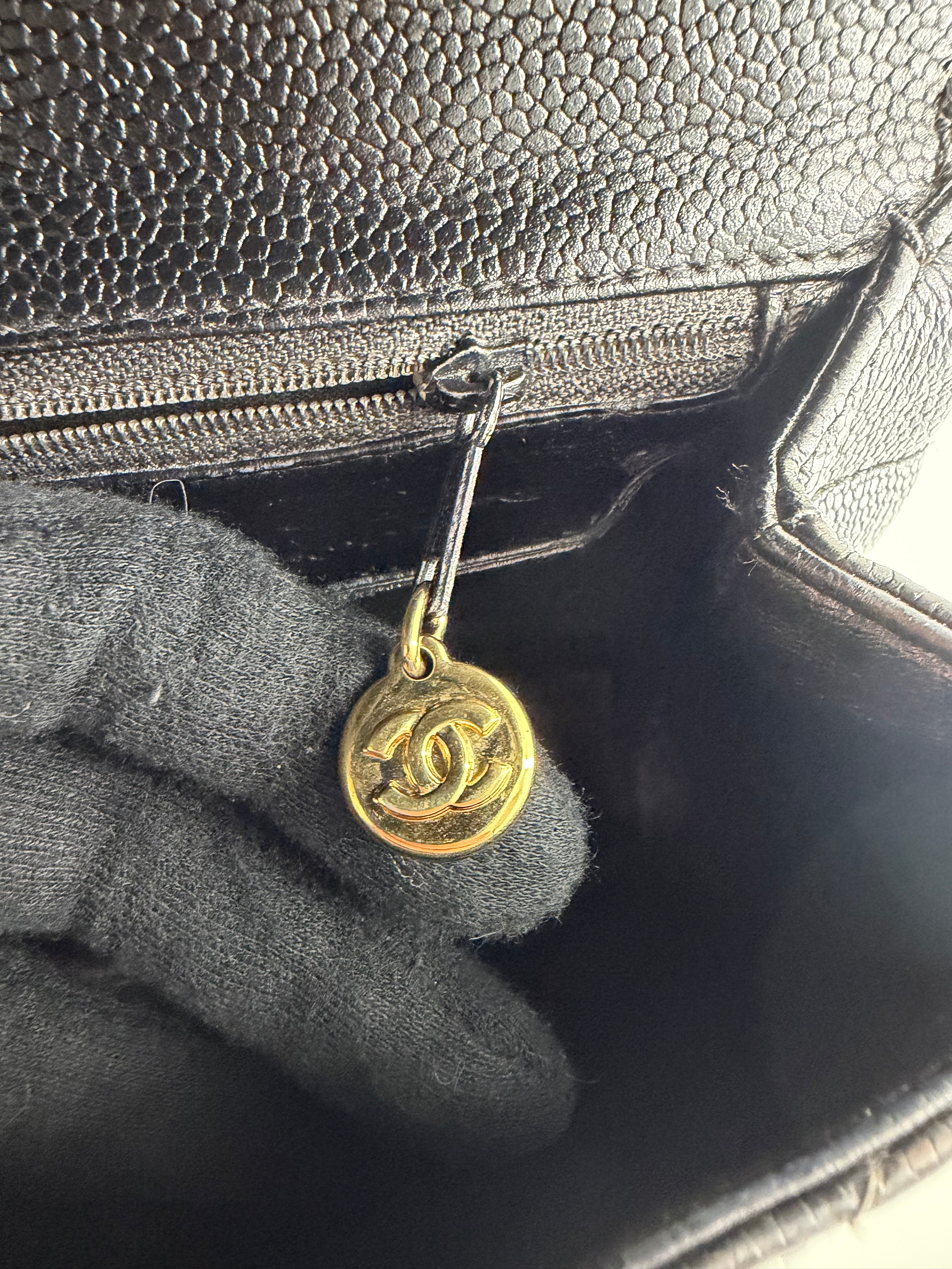 Chanel Vintage Caviar Leather Kelly Bag Black Gold Hardware