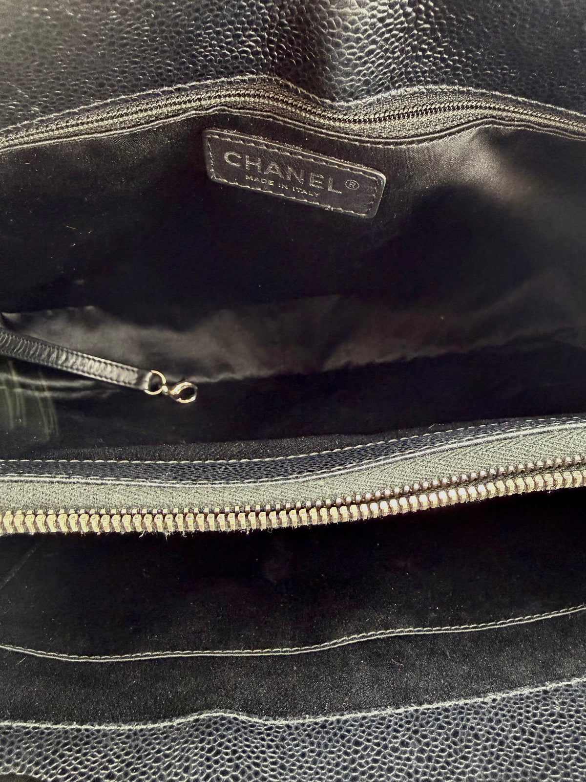 Pre-Owned Chanel GST Grand Shopping Tote Black Quilted Caviar Leather Silver Hardware