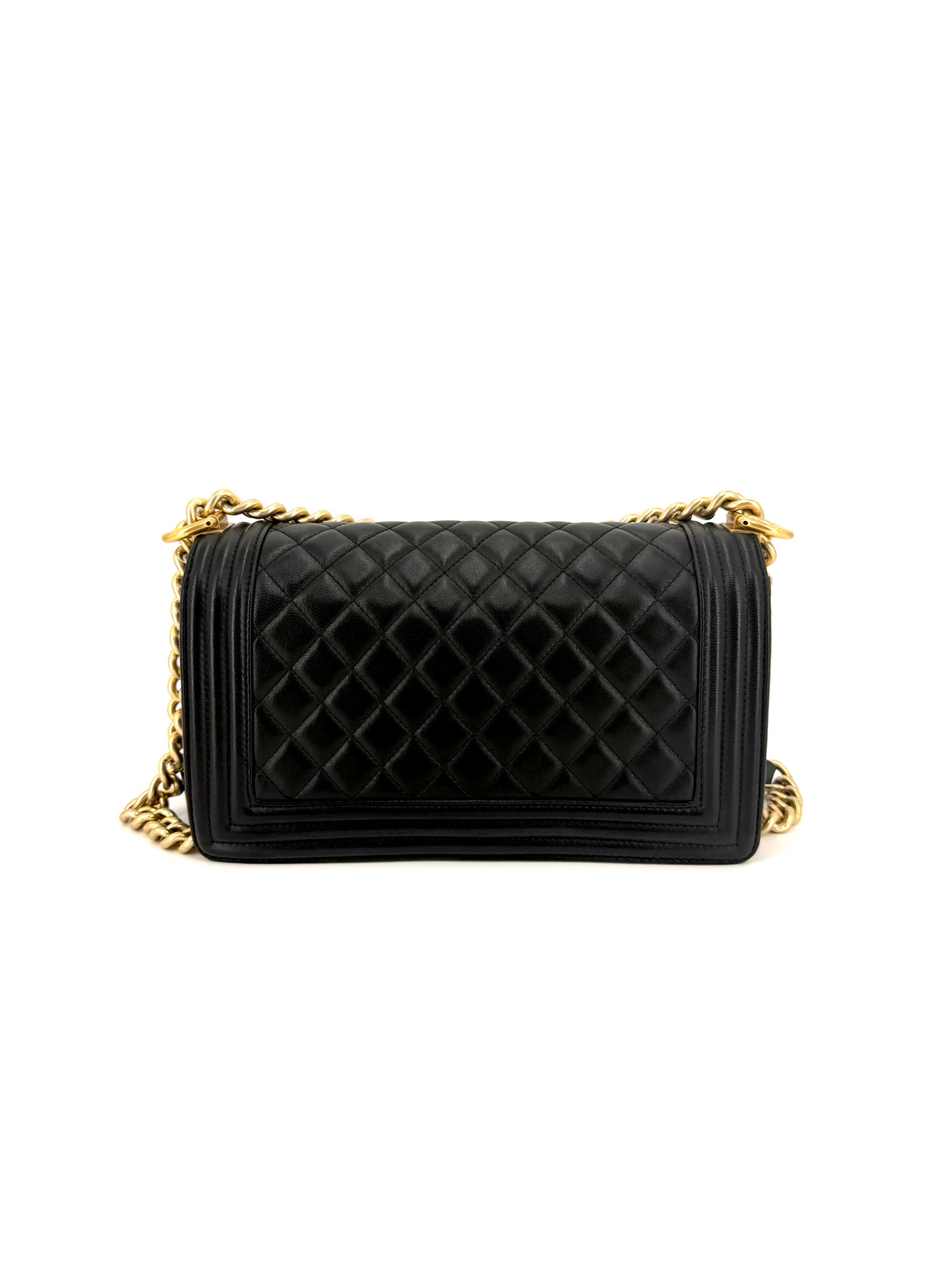 Pre-owned Chanel Medium Boy Black Lambskin Aged Gold Hardware Bag