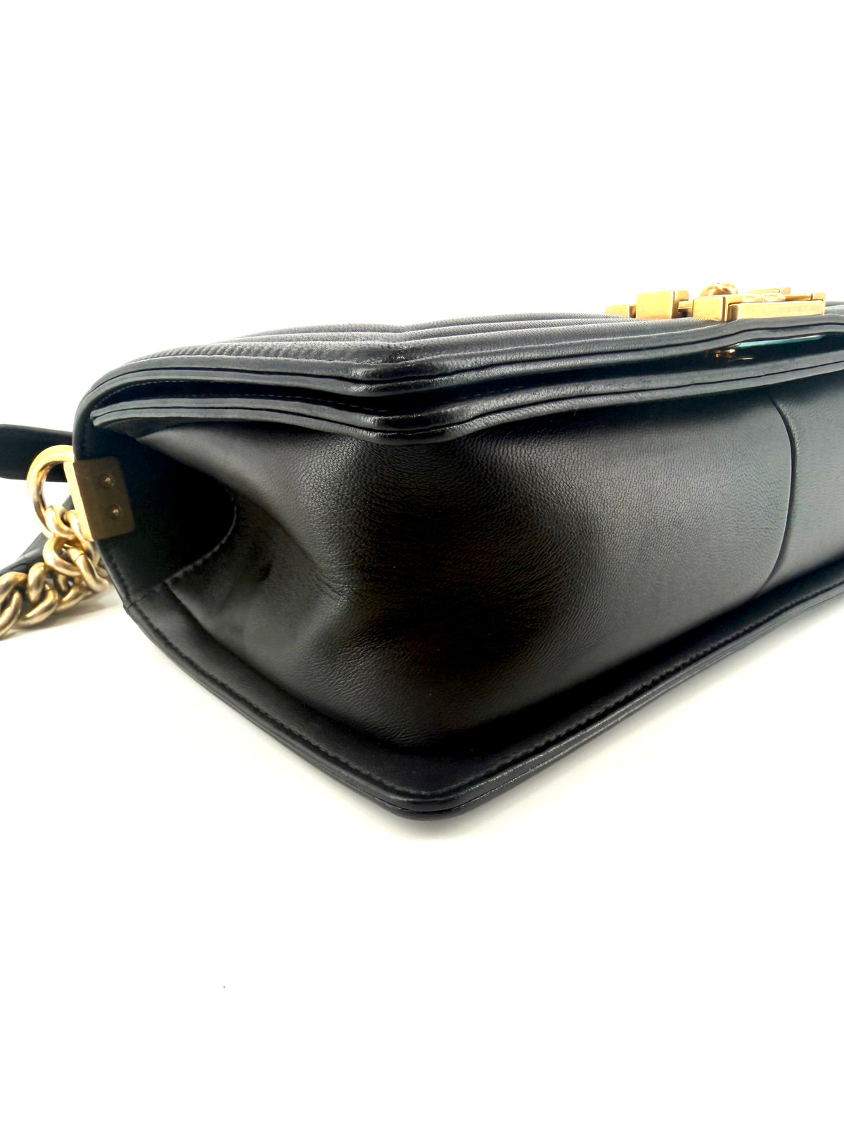 Pre-owned Chanel Medium Boy Black Lambskin Aged Gold Hardware Bag