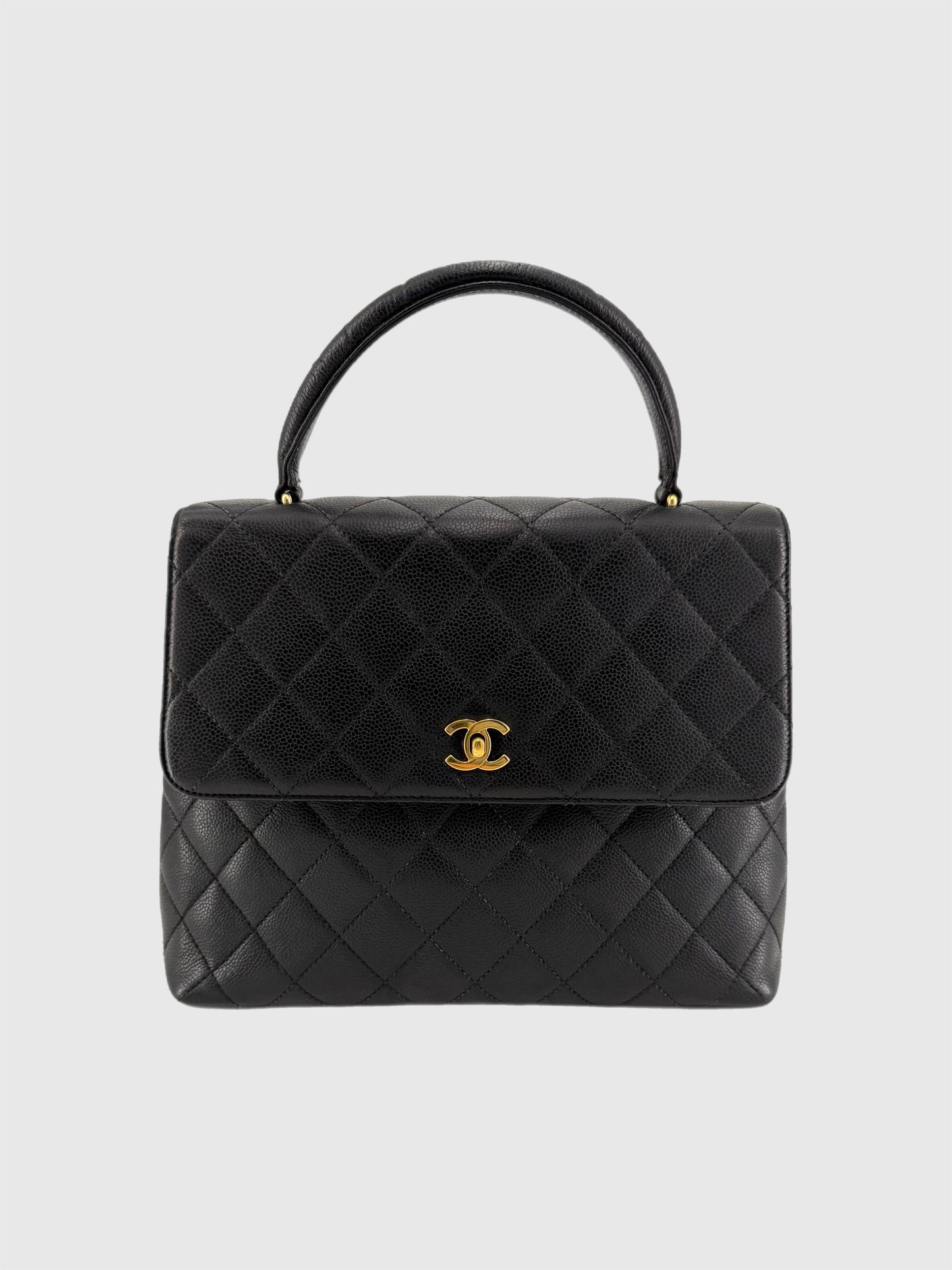 Chanel Vintage Caviar Leather Kelly Bag Black Gold Hardware