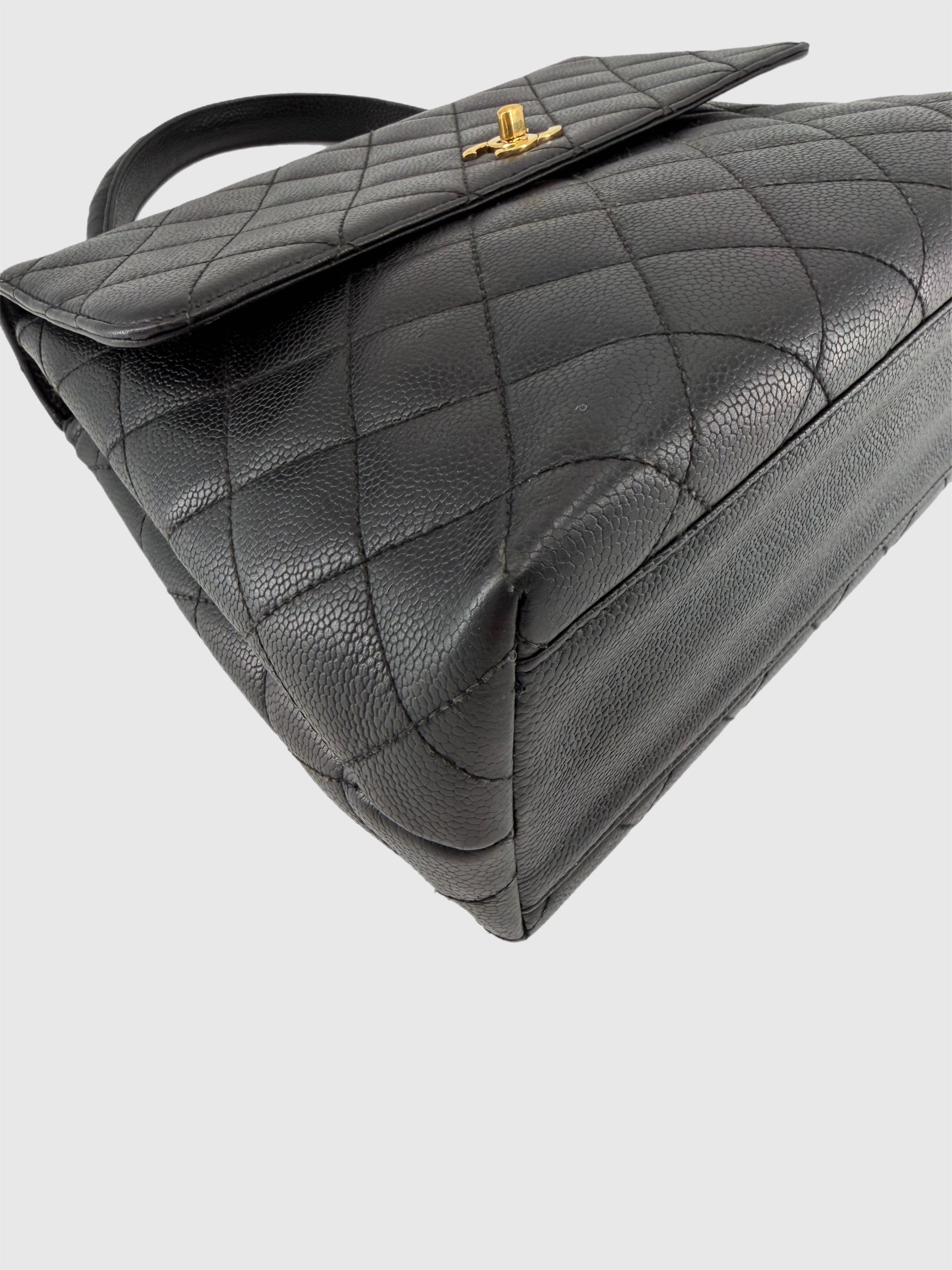 Chanel Vintage Caviar Leather Kelly Bag Black Gold Hardware