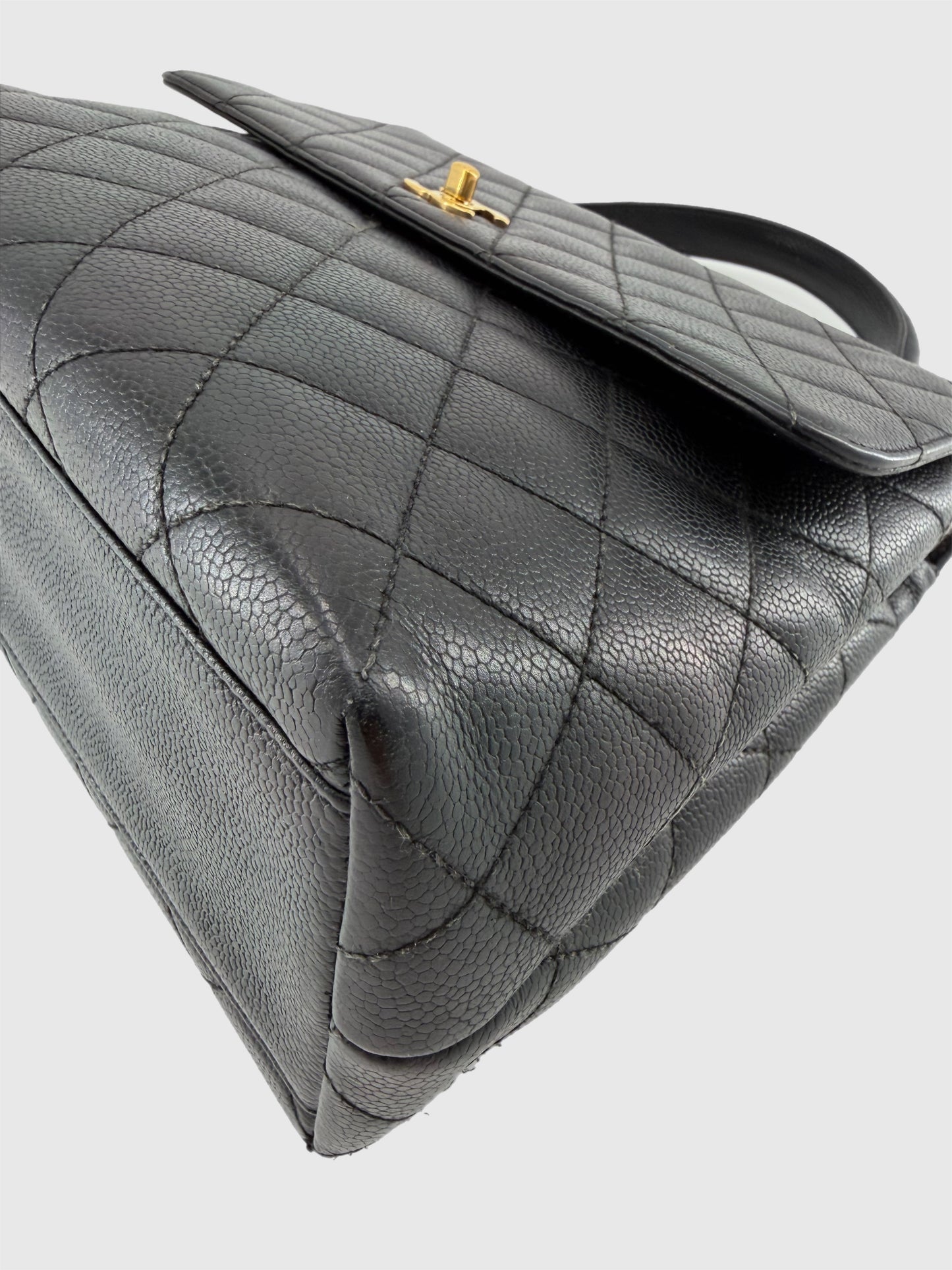 Chanel Vintage Caviar Leather Kelly Bag Black Gold Hardware