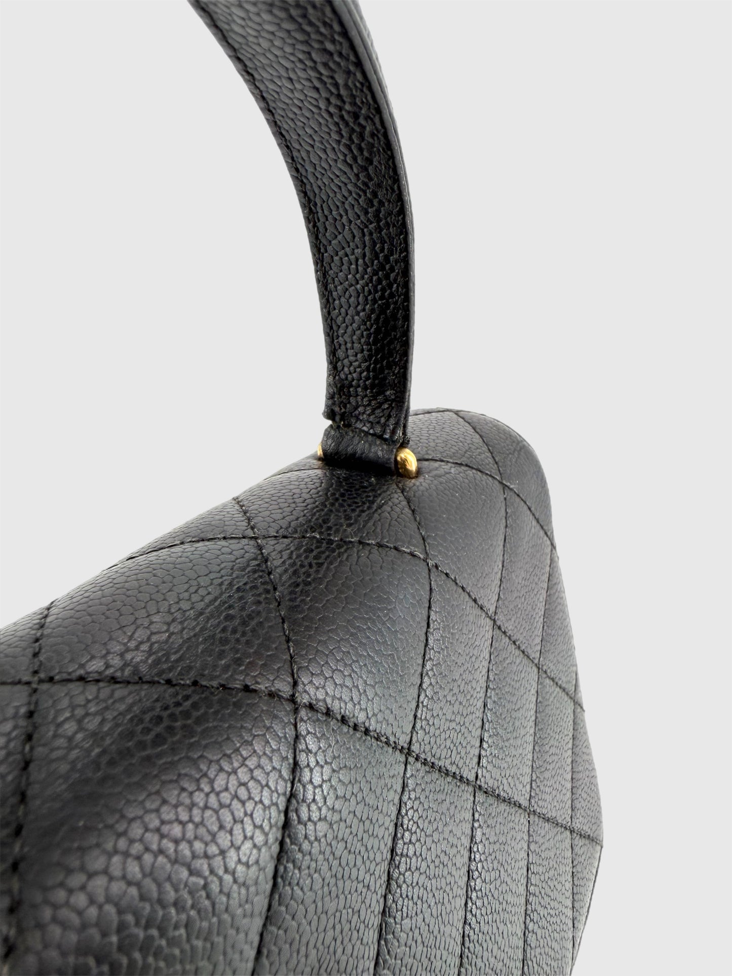Chanel Vintage Caviar Leather Kelly Bag Black Gold Hardware