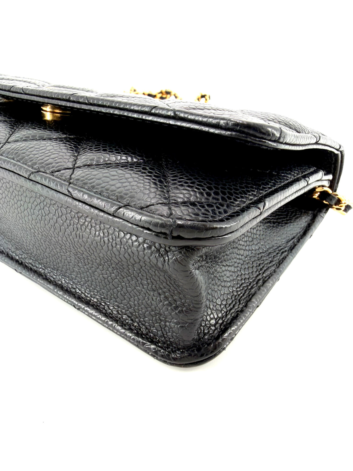 Pre-Owned Classic Chanel Wallet on Chain (WOC) Black Quilted Caviar Leather Gold Hardware