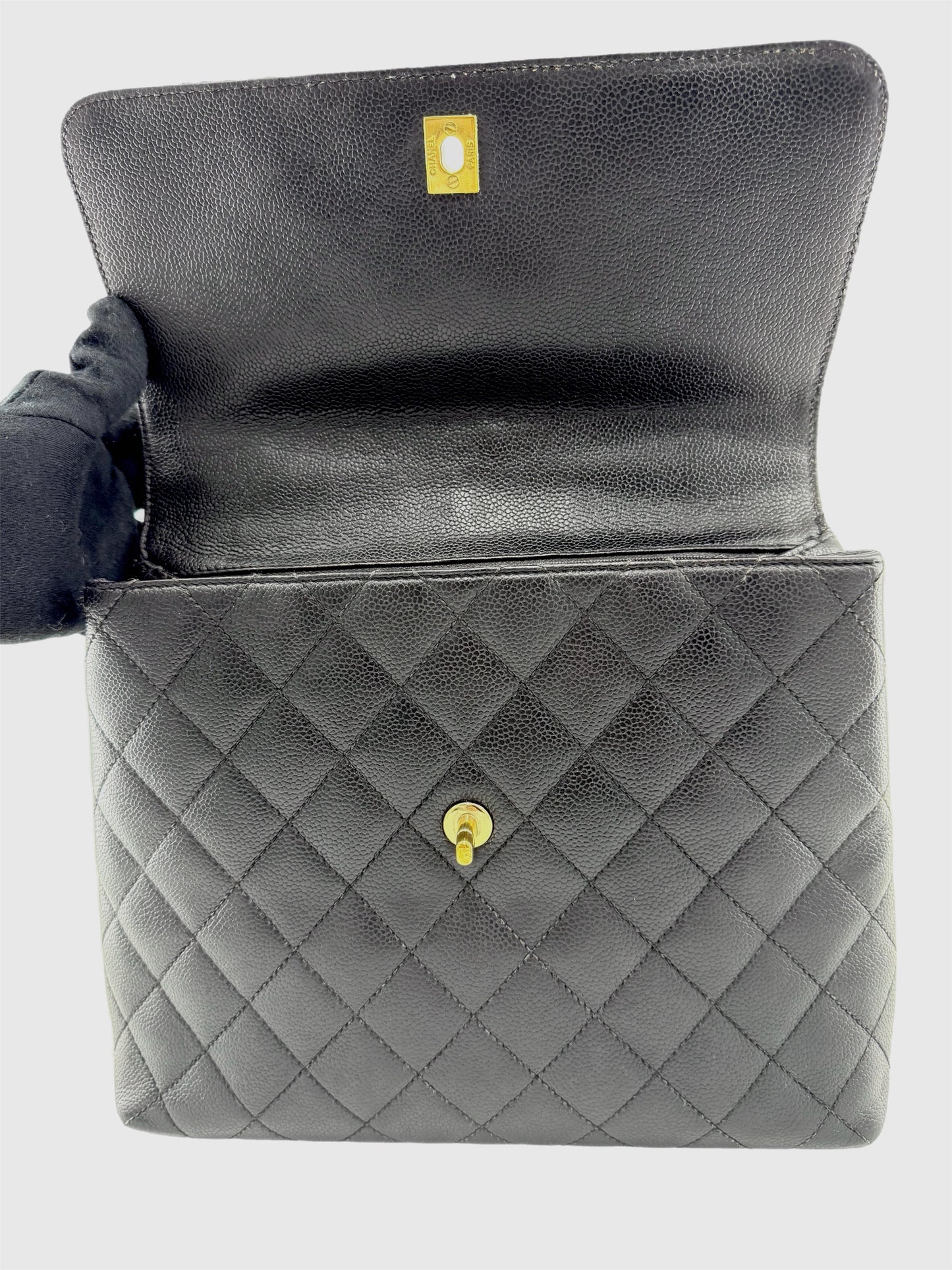 Chanel Vintage Caviar Leather Kelly Bag Black Gold Hardware