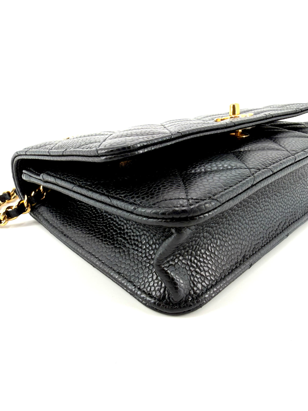 Pre-Owned Chanel CC Turn lock Wallet on Chain Black Caviar Leather Gold Hardware (Microchipped)