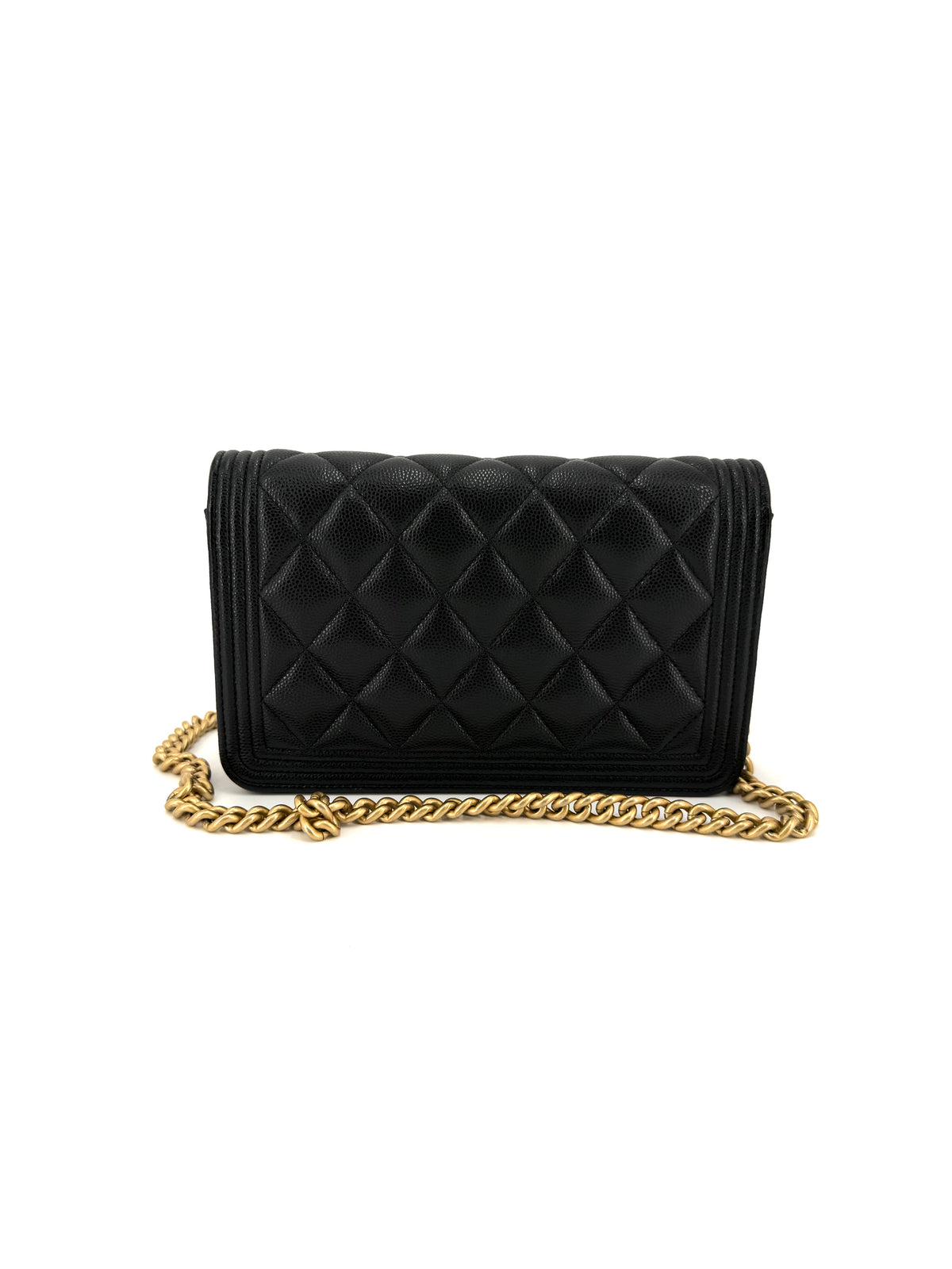 PRE-OWNED CHANEL BOY WALLET ON CHAIN WOC BLACK CAVIAR LEATHER GOLD HARDWARE