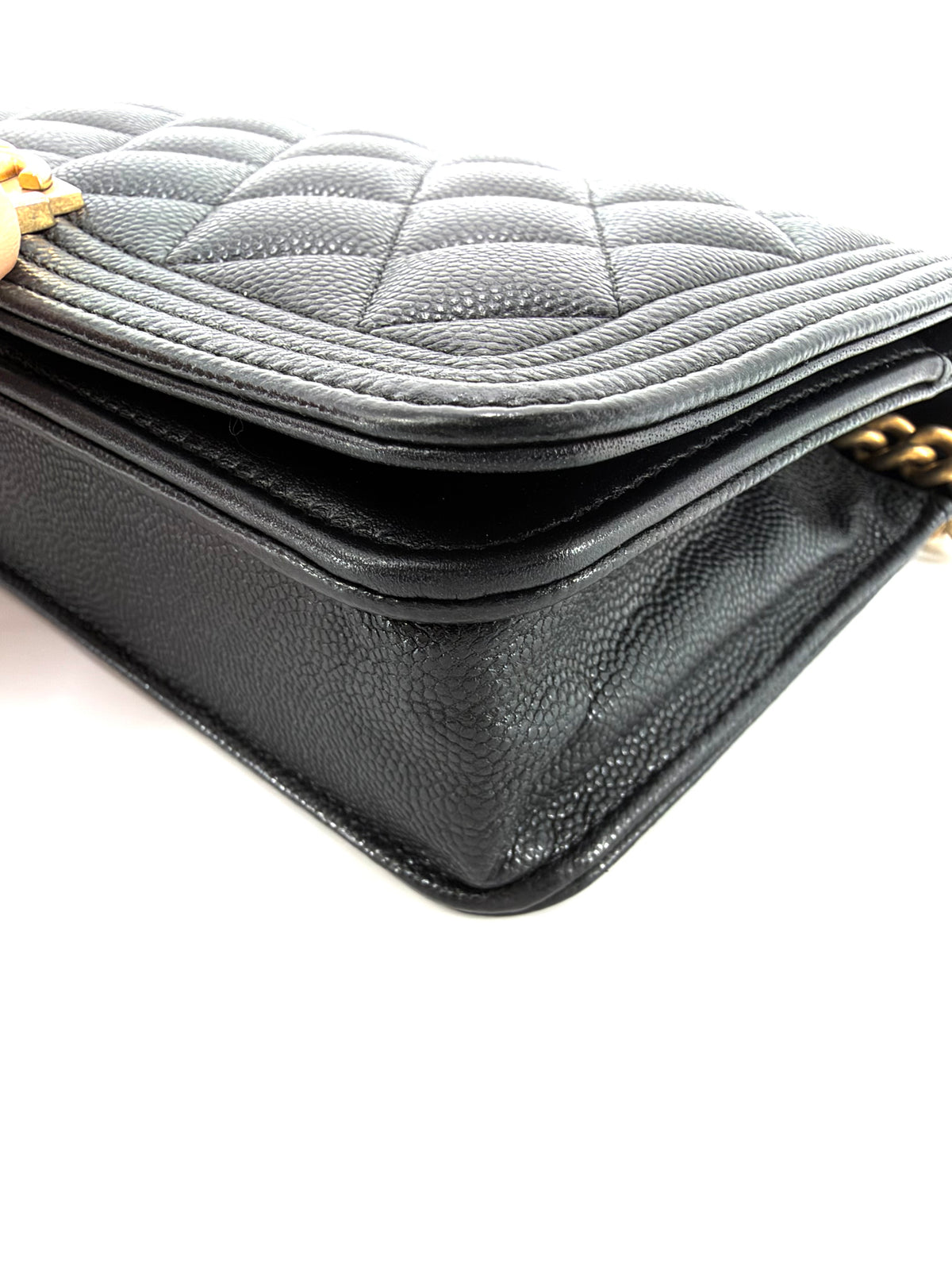 PRE-OWNED CHANEL BOY WALLET ON CHAIN WOC BLACK CAVIAR LEATHER GOLD HARDWARE