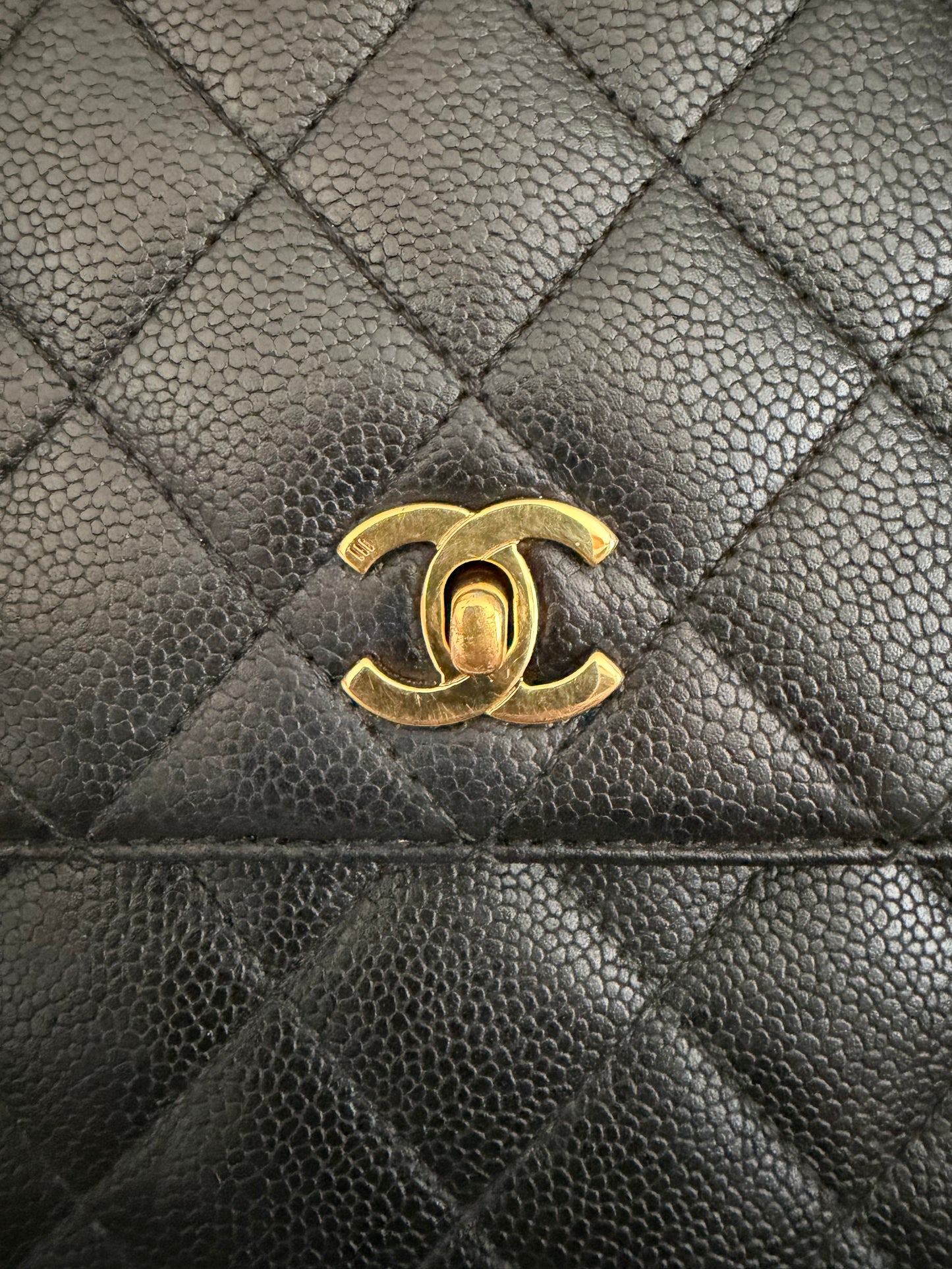 Chanel Vintage Caviar Leather Kelly Bag Black Gold Hardware