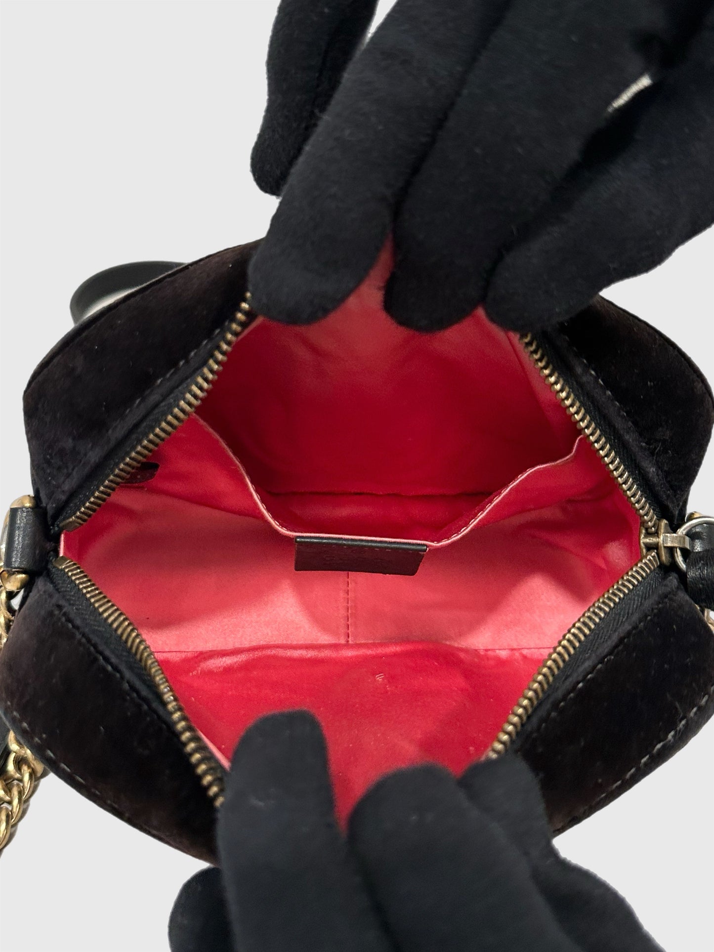 Gucci GG Marmont Black Velvet Crystal Crossbody Camera Bag