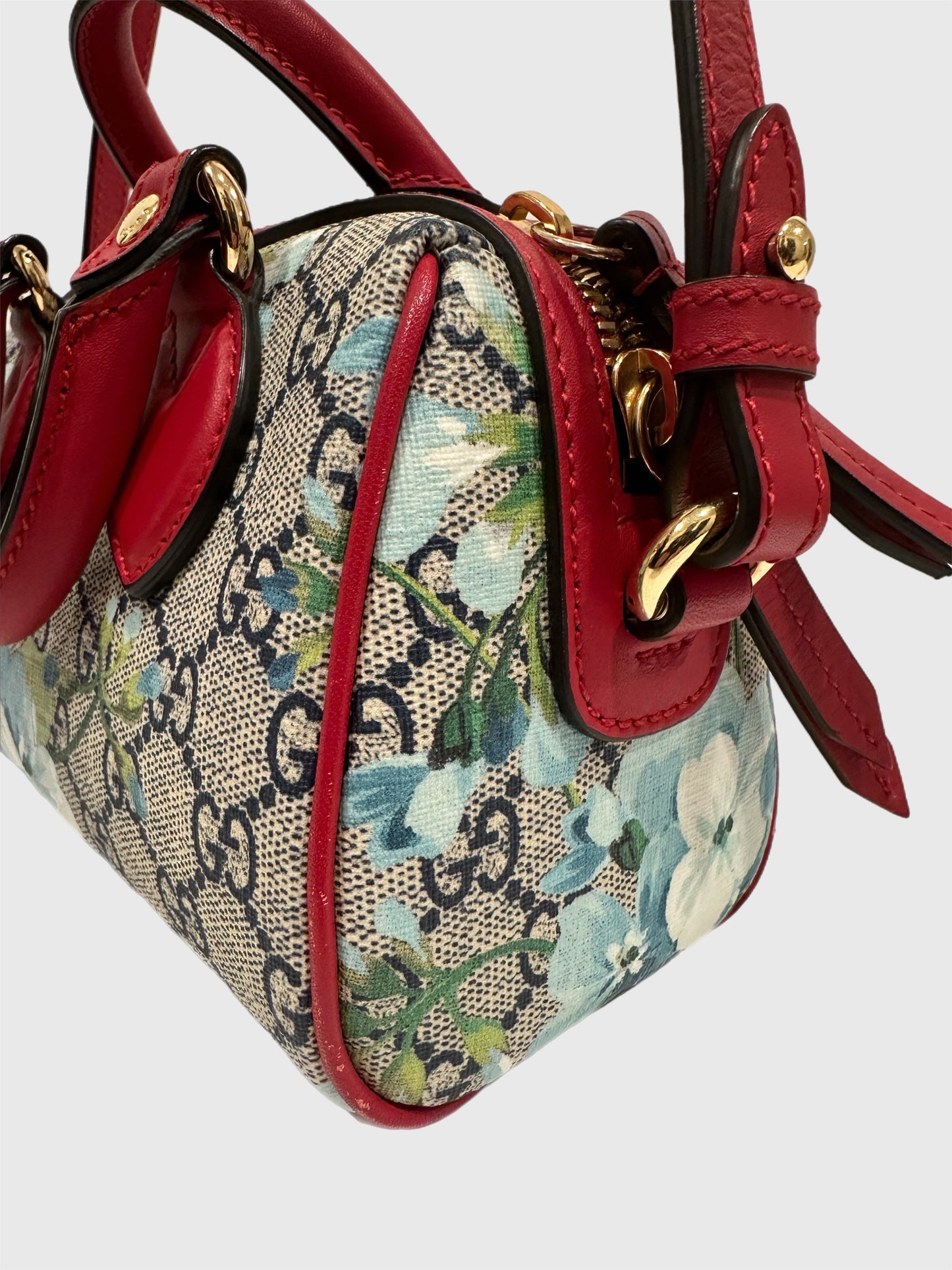 Gucci Blue Bloom Supreme GG 2way Canvas Bag Mini Boston Crossbody Handbag