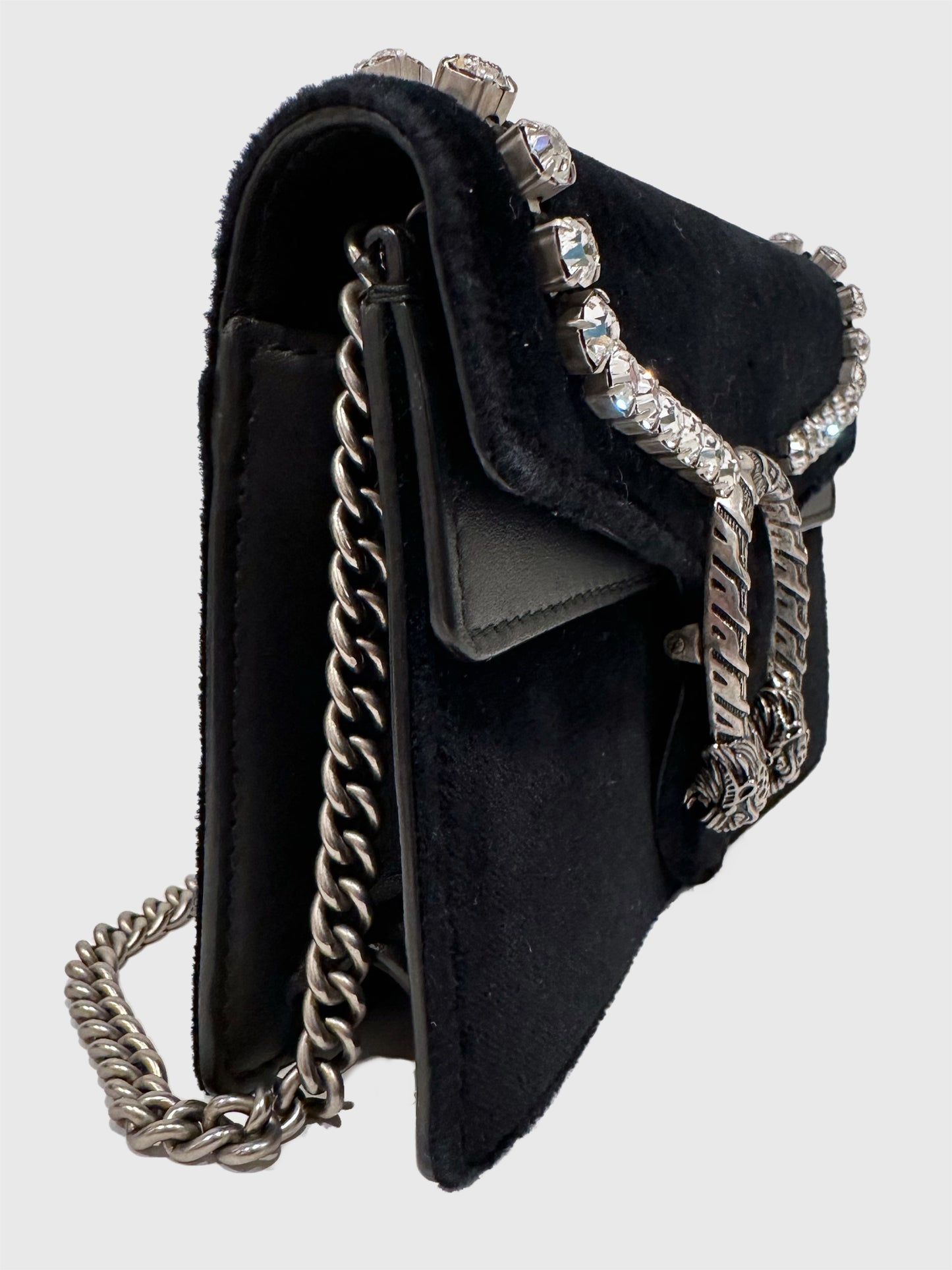 Gucci Black Velvet Crystal Dionysus Super Mini Bag