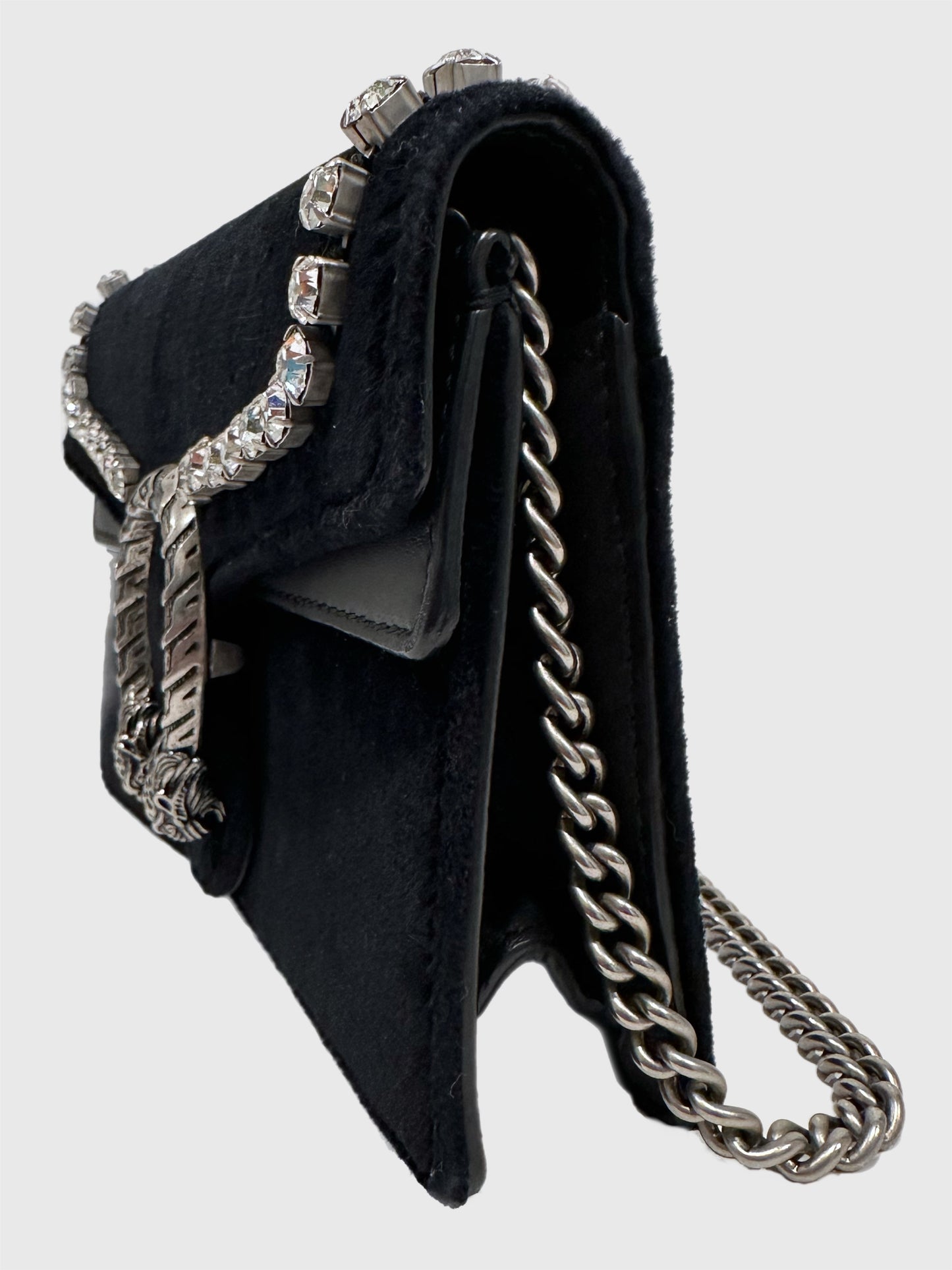 Gucci Black Velvet Crystal Dionysus Super Mini Bag